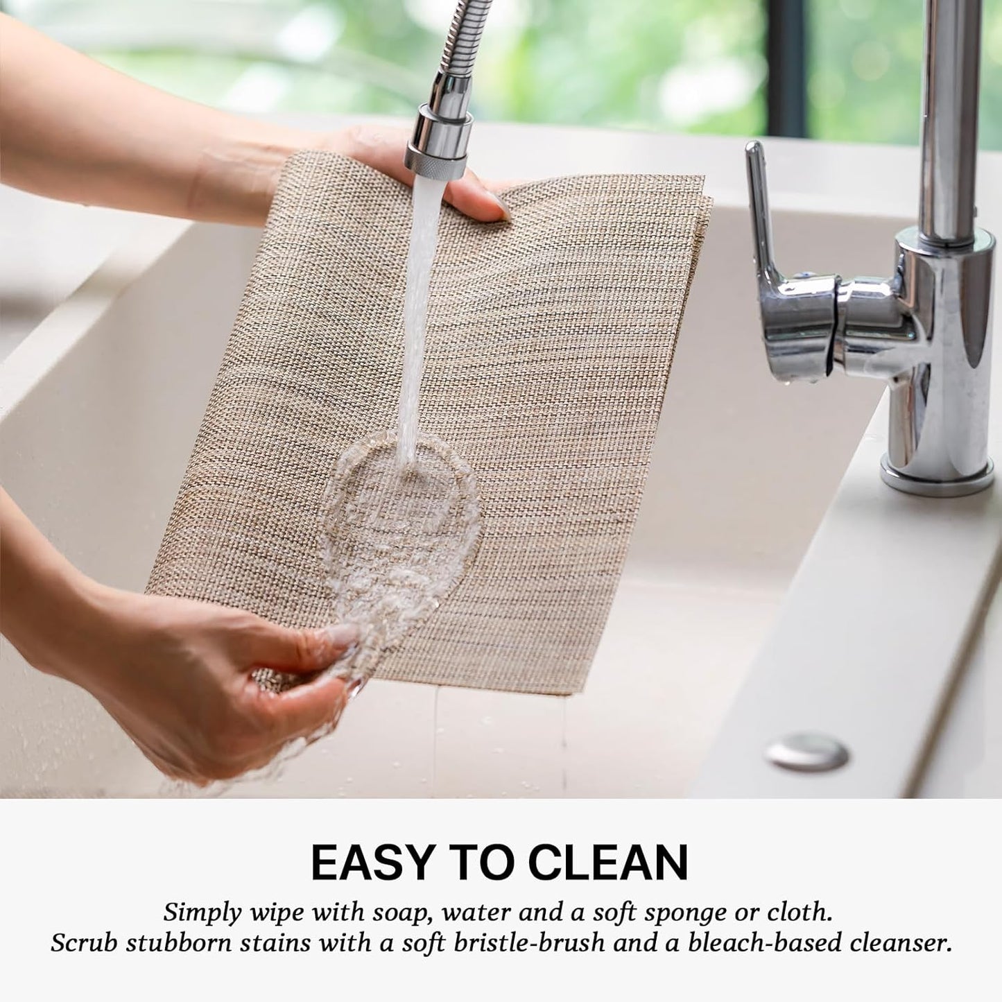 LEXMORE Placemats Set of 8 Vinyl/Plastic Woven Place Mats for Kitchen Table Indoor/Outdoor Washable Placemat Wipeable Dining Table Mats(Caramel)