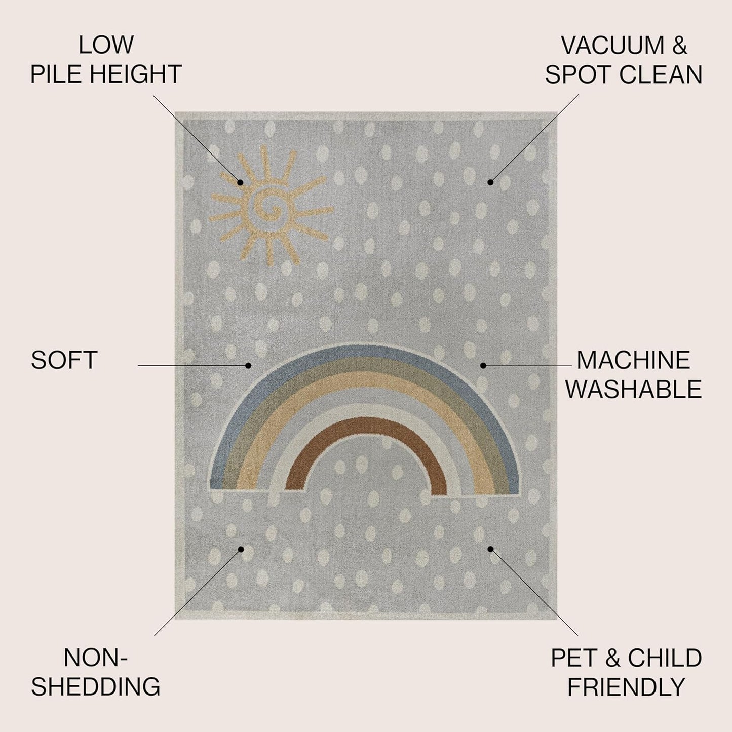 JONATHAN Y Machine-Washable Gray/Ivory/Yellow Indoor Area Rug, 4x6, Minha Rainbow Dots, Kids & Novelty, Casual, Classic, Bedroom, Kitchen, Living Room, Easy-Cleaning, Non-Shedding (KDW102A-4)