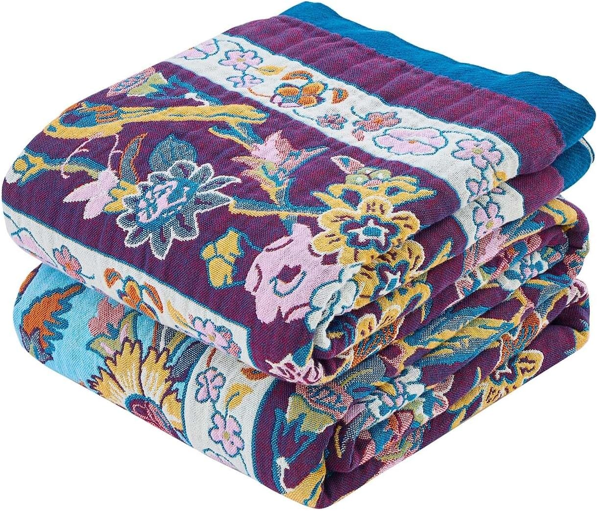 Fall Blanket for Bed, 100% Cotton Soft Rustic Boho Throw Blanket Quilt, 50"x60" Farmhouse Decor Bed Flower Blankets, Light Weight Reversible Bohemian Throw Quilt