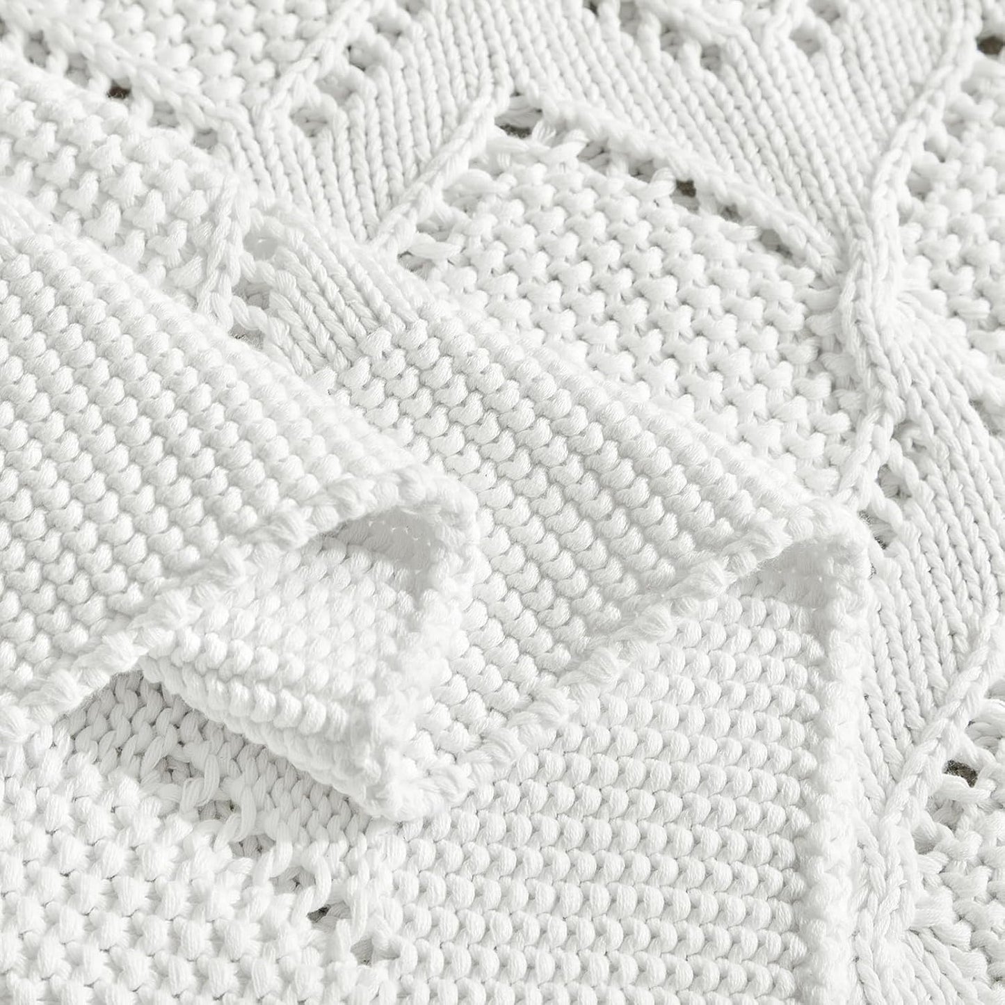 Longhui bedding Chunky Cotton Knit Throw Blanket for Couch, Sofa, Bed, or Chair, Decorative Breathable Fall Cable Knit Blanket 60 x 80 Inches, Large Medium Weight Cream