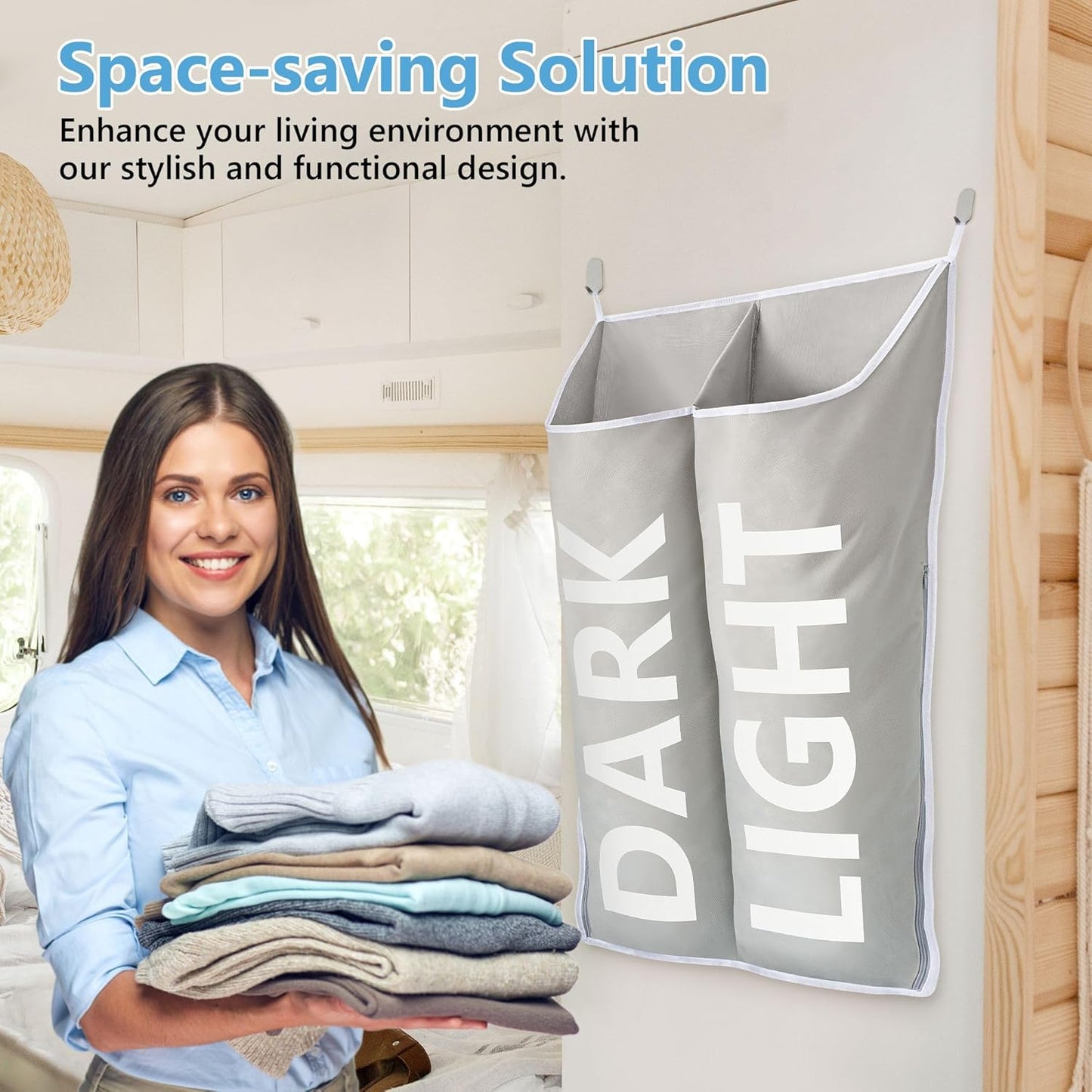 Hanging Laundry Hamper Bag XL 40x22", Space Saving over the Door Storage Bags, Behind the Door Hampers for Dirty Clothes & Wall Mounted Basket for Bathroom, Organizer for Small Room Spaces RV