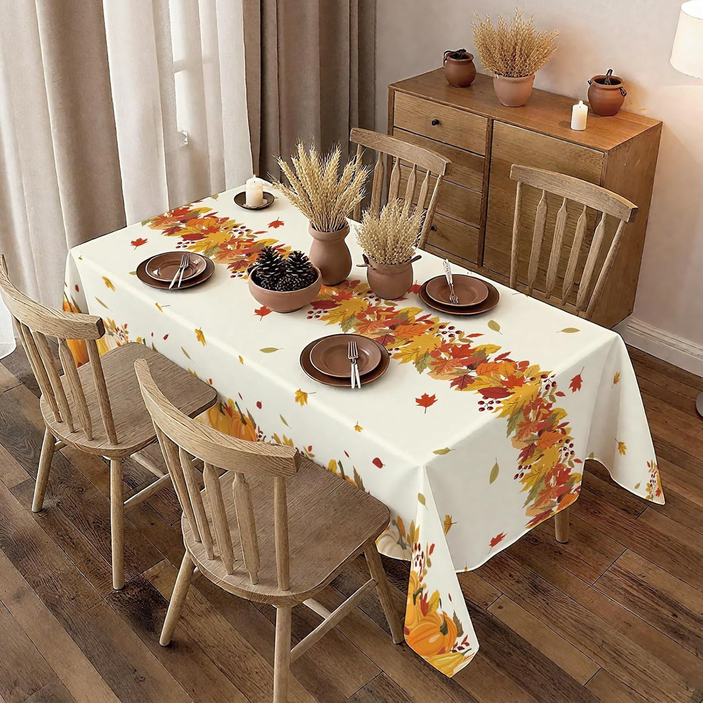 ATFUNSHOP Fall Plastic Tablecloth 4 Packs Thanksgiving Disposable Table Cloth 54x108 Rectangle Table Cover with Pumpkin & Maple Leaf for Holiday Dinner Party Decorations Outdoor Picnic & Baby Showers