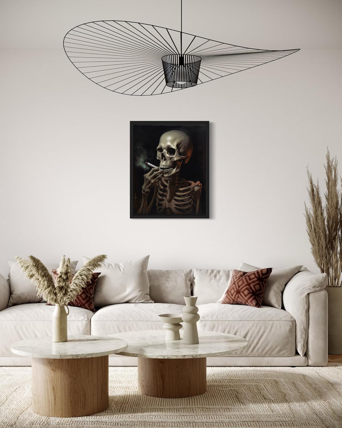 Skull Smoking Ciggarettes Poster Art Print, Halloween Scary Vintage Wall Art Academia Spooky Painting Decoration for Horror Prints, Gothic Posters Bedroom Decor 89 (Skull Smoking Ciggarettes, 11 x 14 inches, Black Frame)