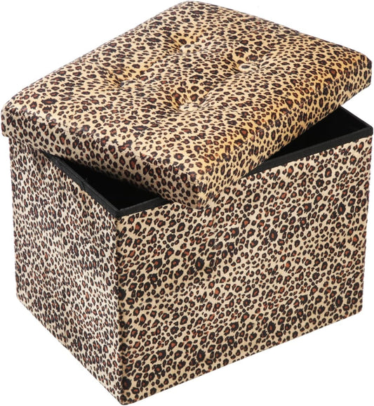 ALASDO Ottoman Storage Ottoman Footrest Stool Small Ottoman with Storage Foldable Ottoman Foot Rest Footstool Bench for Living Room 17x13x13inches Leopard Print