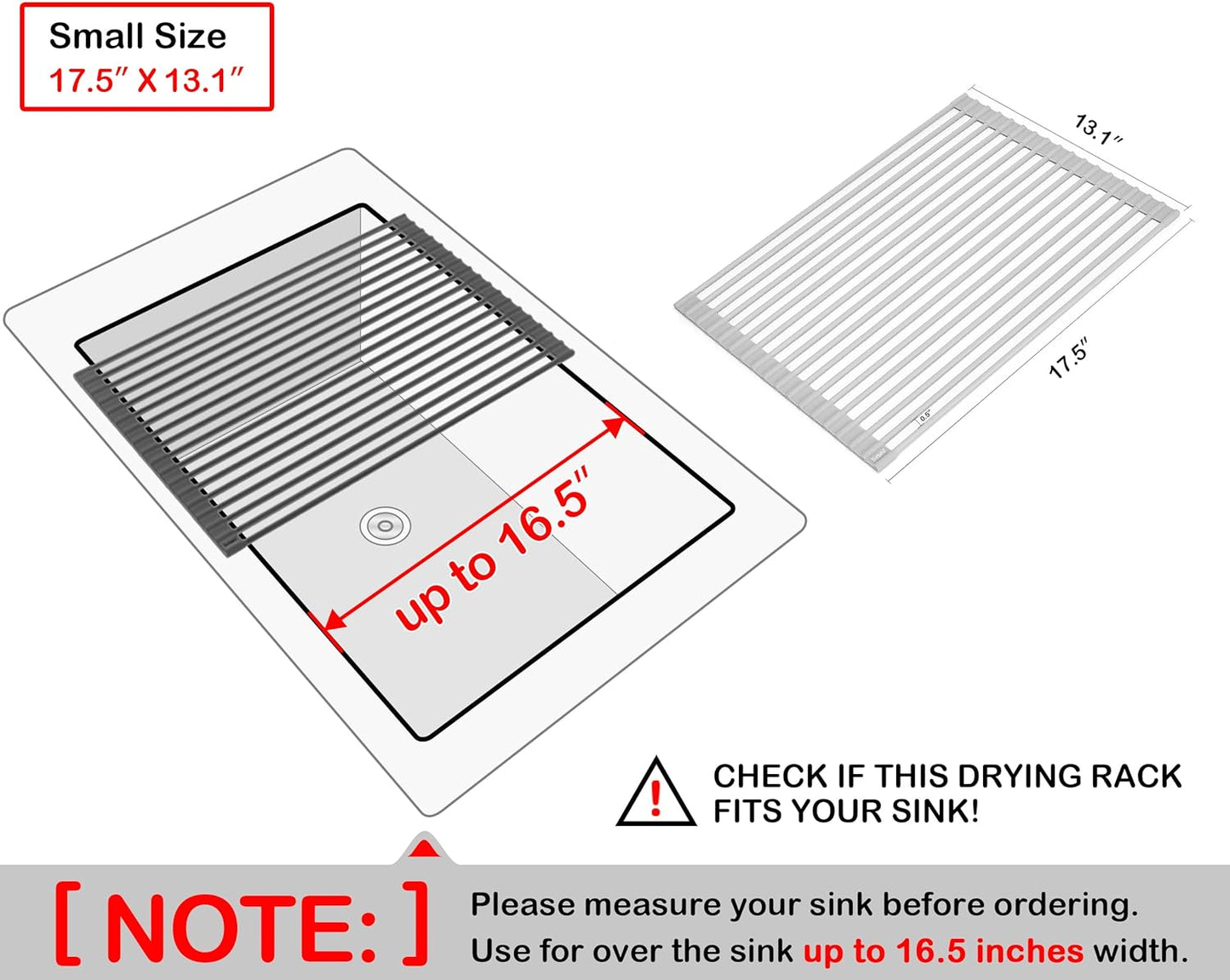 Surpahs Over Sink Foldable Multipurpose Roll-Up Dish Drying Rack, Silicone Wrapped Stainless Steel, Warm Gray, 17.5" x 13.1"