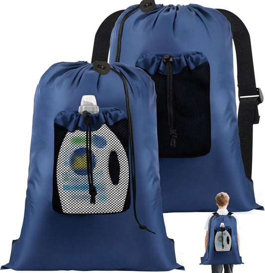 2-Pack Backpack Laundry Bags, Heavy Duty Laundry Bag Backpacks with Adjustable Shoulder Straps, Door Hanging Washing Bag, Laundry Hamper Lining for College Dorm, Travel, Laundromat