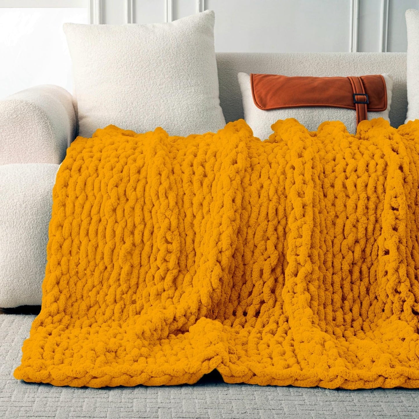 Ultra Soft Chunky Knit Blanket Throw -50x70 Hand Knitted Warm Chenille Throw Blanket, Home Decor Soft Thick Yarn Cable Knit Blanket Breathable Fleece Banket Christmas for Couch Bed Sofa Best GIF
