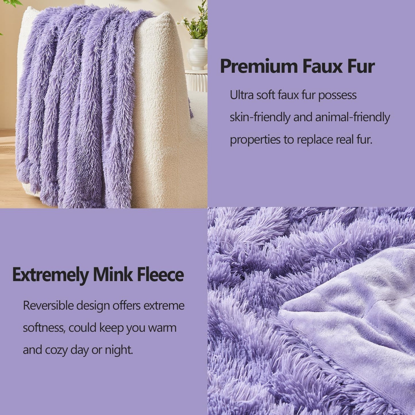 GONAAP Fuzzy Faux Fur Throw Blanket Twin Size Lavender Super Soft Cozy Plush Fuzzy Shaggy Blanket for Couch Sofa Bed (Lavender, Twin(60"x80"))