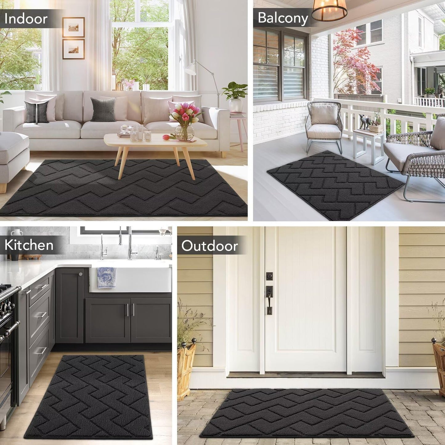 hicorfe Front Door Mat Indoor Entrance,20"x31.5" Absorbent Dirt Resist Welcome Door Mats,Stain and Fade Resistant,Non Slip Backing Entry Mat Doormat for Entryway(Charcoal)