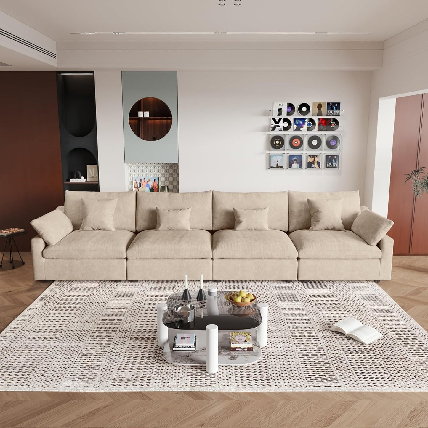 JACH Sectional Couches for Living Room, 4 Seater Cloud Sectional Couch with Deep Seat, Down Filled Modular Sofa, Covers Removeable & Washable, Sofas Furniture for Living Room, Khaki