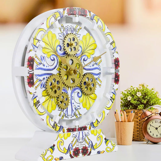 The Gears Clock Wall Clock Italy Collection with Moving Gears (Positano, 10 inch Round)