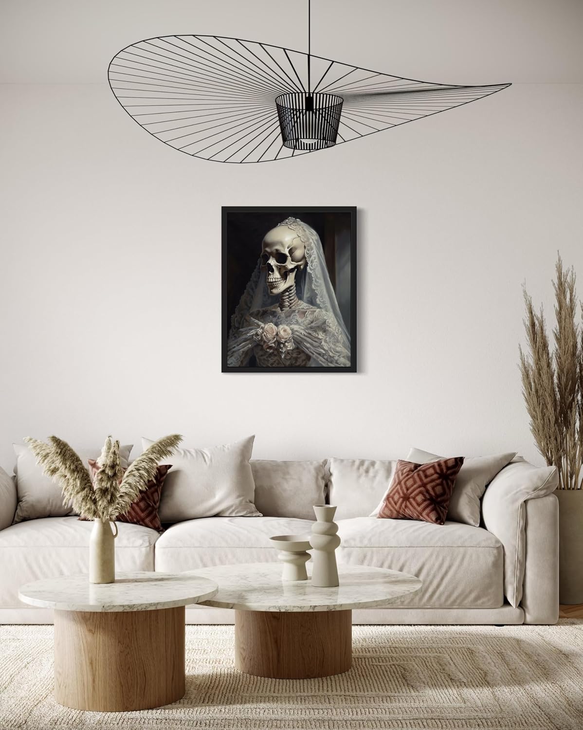 Skull Gown Poster Art Print, Halloween Scary Vintage Wall Art Academia Spooky Painting Decoration for Horror Prints, Gothic Posters Bedroom Decor 89 (Skull Gown, 16 x 20 inches, Black Frame)