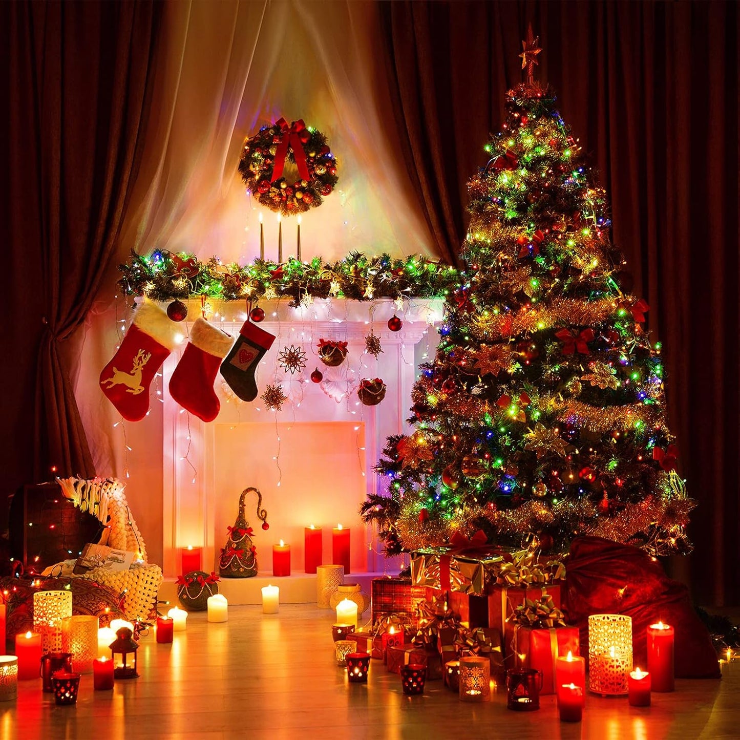 Toodour Multicolor Christmas Lights, 75ft 300 Count Incandescent Christmas String Lights, UL Certified Connectable Green Wire Xmas Lights for Tree, Holiday, Party, New Year, Indoor Xmas Decorations