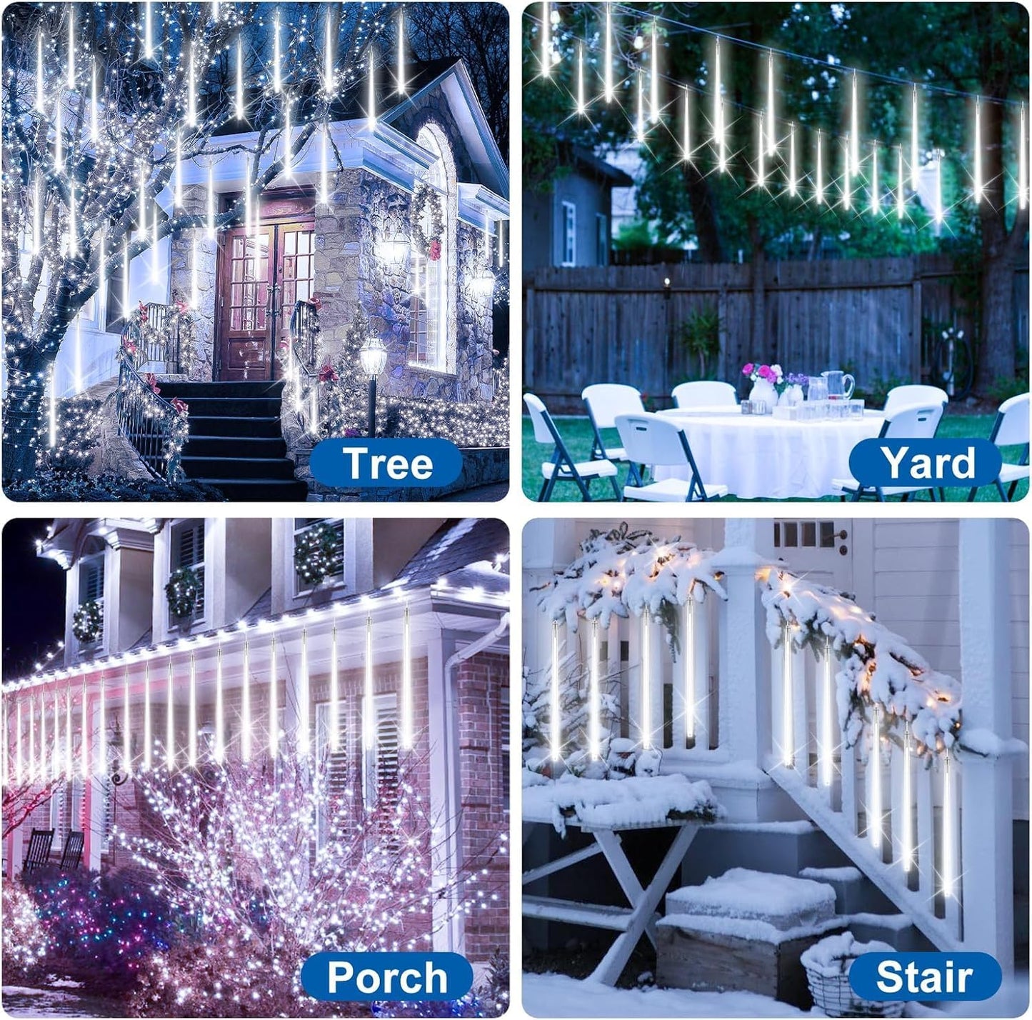 PEMOTech Meteor Shower Lights Outdoor, 38.5ft 15 Tubes 11.8" 540 LED Christmas Lights Outdoor, Snow Falling Icicle Light for Xmas Tree Halloween Decoration Wedding Party Window, Cool White