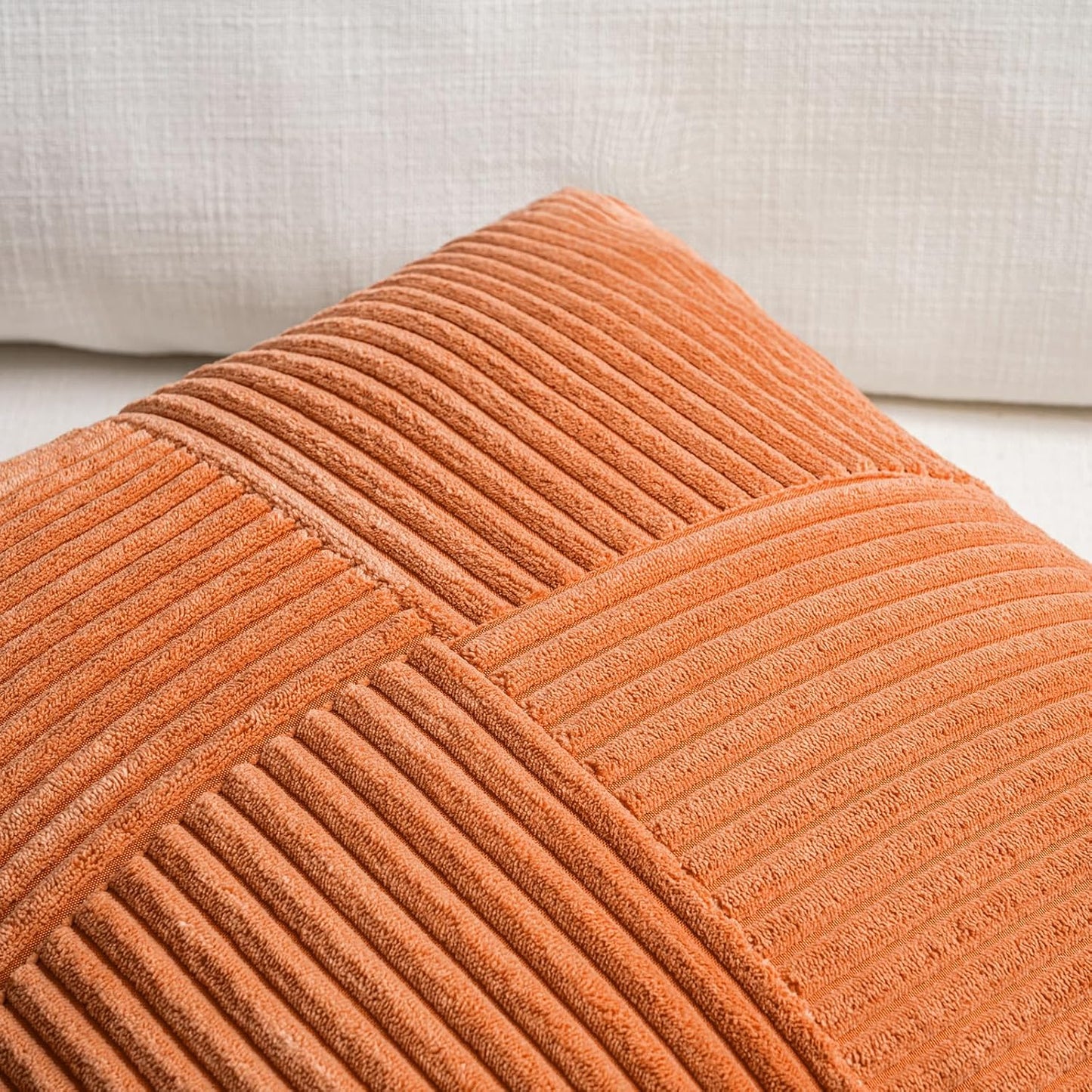 Fancy Homi 2 Packs Orange Fall Decorative Throw Pillow Covers 16x16 Inch for Living Room Couch Bed Sofa, Farmhouse Boho Home Decor, Soft Corss Patchwork Corduroy Textured Square Cushion Case 40x40 cm