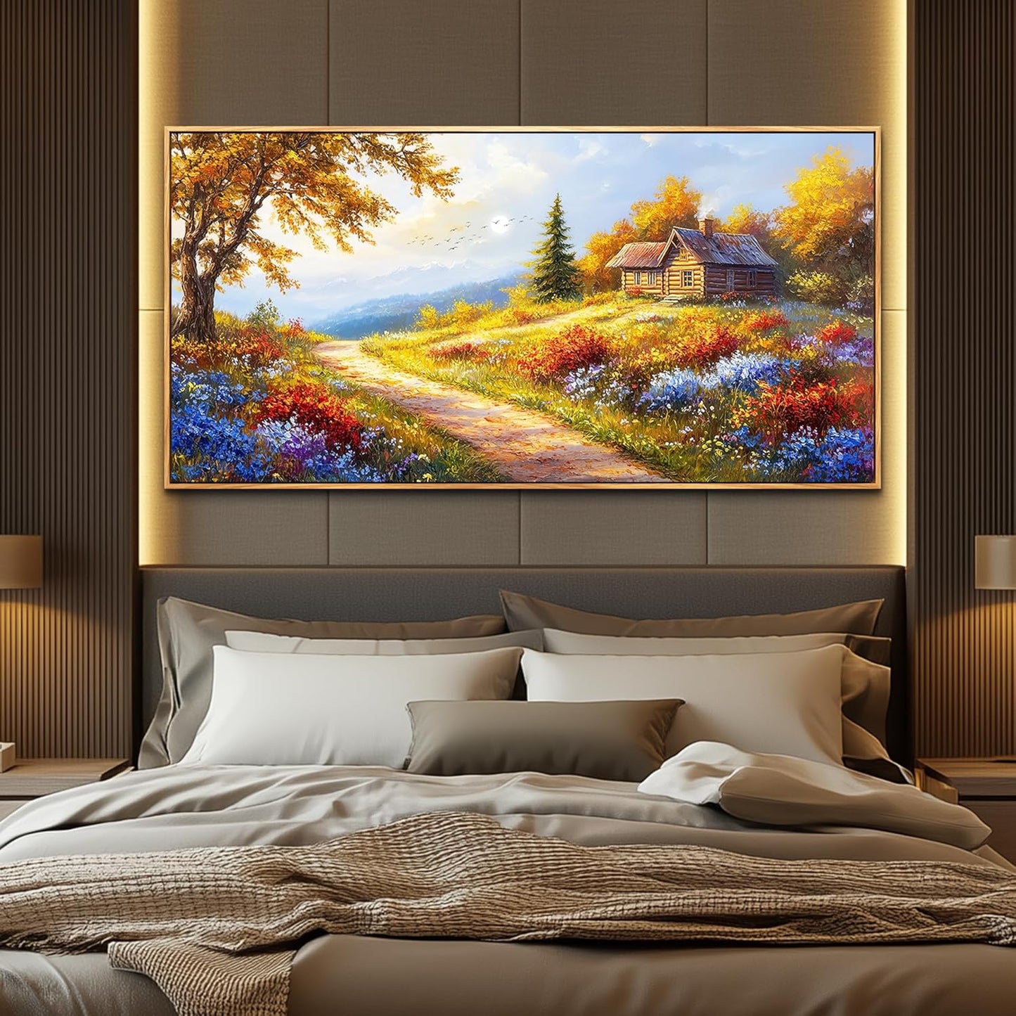 KELIYUAN Large Wall Decor For Living Room Framed Canvas Wall Art For Farmhouse Office Mural For Bedroom Landscape Painting Print Artworks Pictures Dining Room Kitchen Modern Home Decor 30"X60"