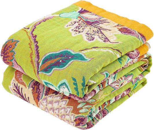 Fall Throw Blanket, 100% Cotton Soft Rustic Boho Throw Blanket for Bed, 80"x90" Farmhouse Decor Bed Flower Blankets, Light Weight Reversible Bohemian Throw Quilt