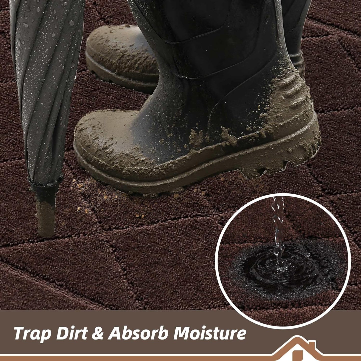 BEQHAUSE Dirt Trapper Door Mat 24" x 60", Doormat Non-Slip Entryway Rugs Washable, Dog Door Mat Stain Resistant and Absorbent Welcome Floor Mat for Front Back Door, Muddy Wet Shoes & Paws, Brown