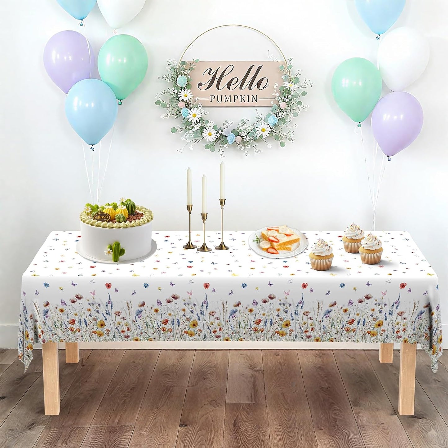 Floral Tablecloth 4 Packs 54x108 Inch - Butterfly Spring Wildflower Plastic Table Cover for Wedding Decorations Easter, Baby in Bloom Showers & Mother's Day Tea Parties Disposable Rectangle Tablecloth