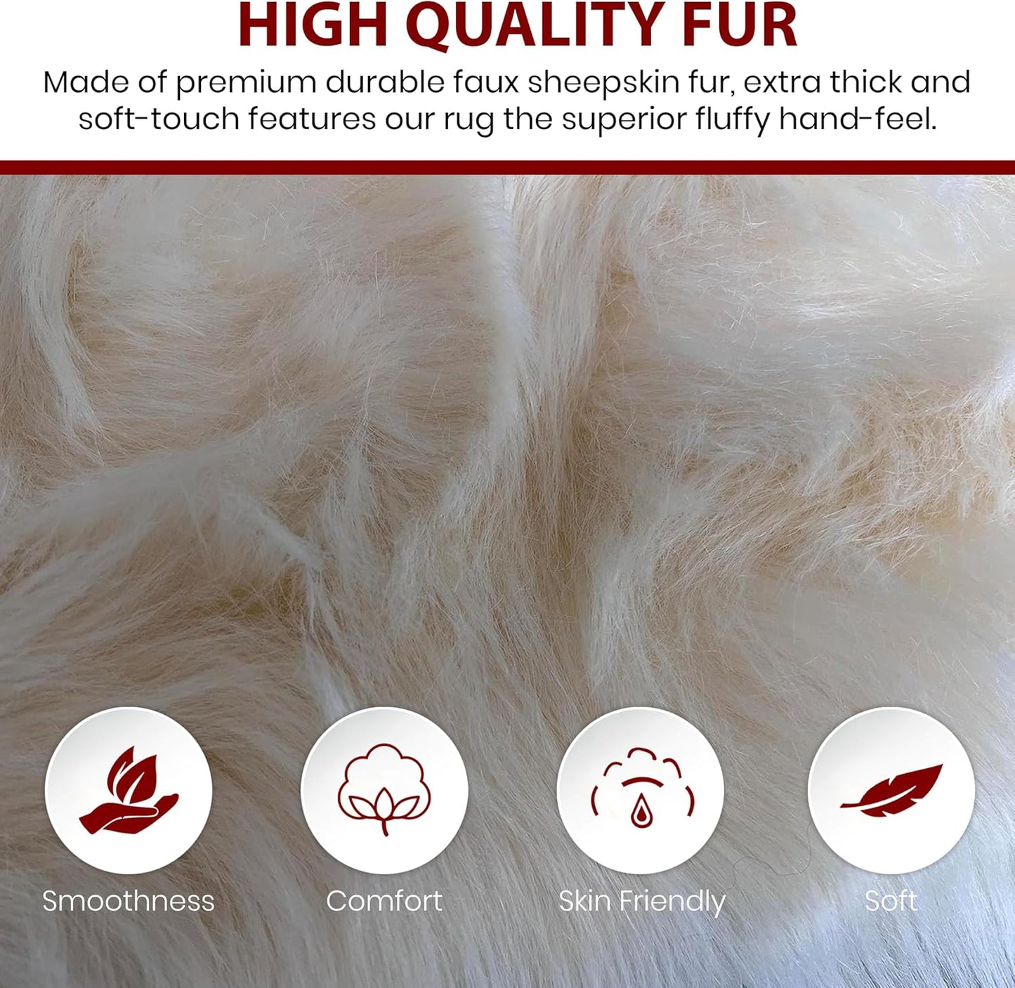 LAMBZY Faux Sheepskin Hypoallergenic Free Shape Silky Shag Rug, Luxury Shaggy Plush Carpet for Bedrooms Rugs Living Room Kids Rooms Sofa Floor, Duo Decto 12 Pelts 6'x12' Cream