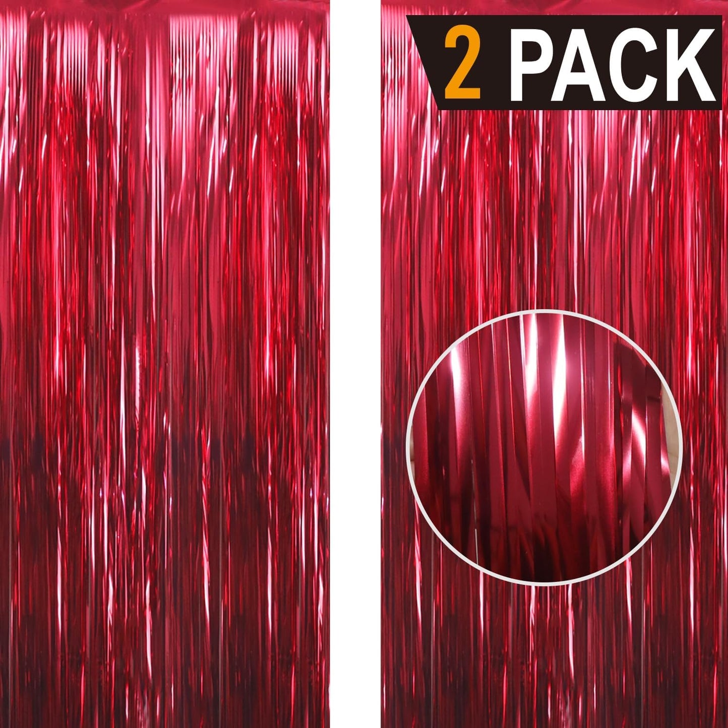 GOER 6.4 ft x 9.8 ft Metallic Tinsel Foil Fringe Curtains,Pack of 2 Party Streamer Backdrop for Birthday,Graduation Decorations and New Year Eve (Burgundy)