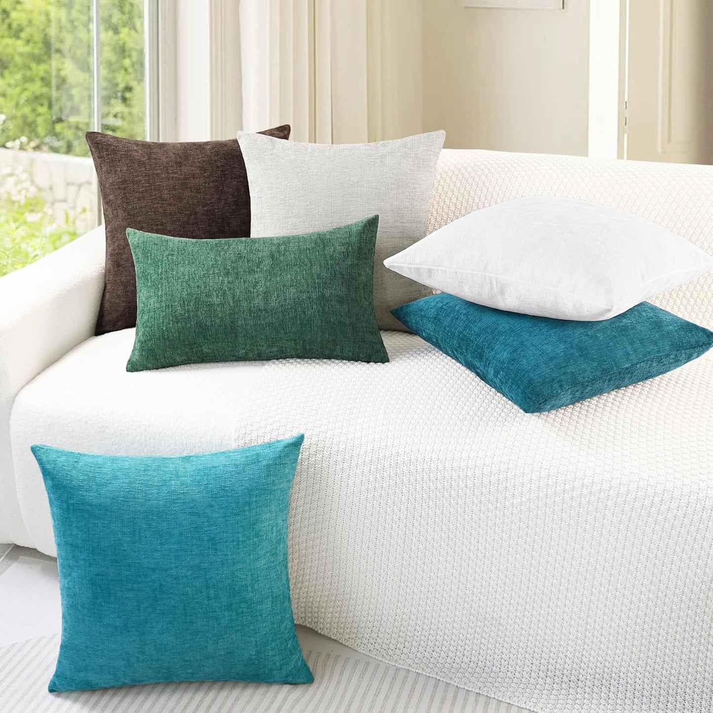 CaliTime Throw Pillow Covers Decorative 22 X 22 Inches Pack of 2 Cozy Chenille Cushion Cases for Couch Sofa Bed Living Room Home True White