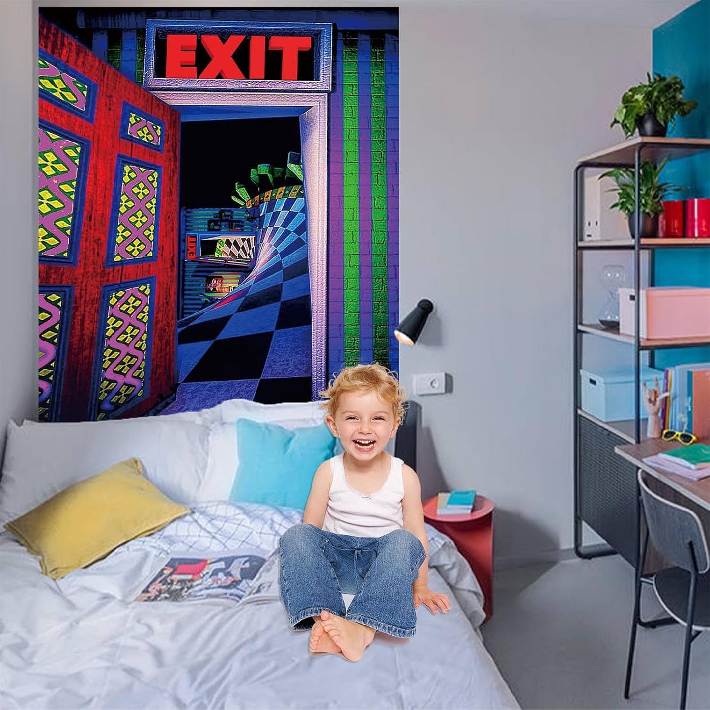 3D Exit Blacklight Tapestry Wall Decor for Men Bedroom, Trippy 3D Illusion Glow in the Dark Wall Hanging Backdrop for Men Guys Game Room, UV Reactive 3D Poster for Living Room Dorm 60x79 Inches