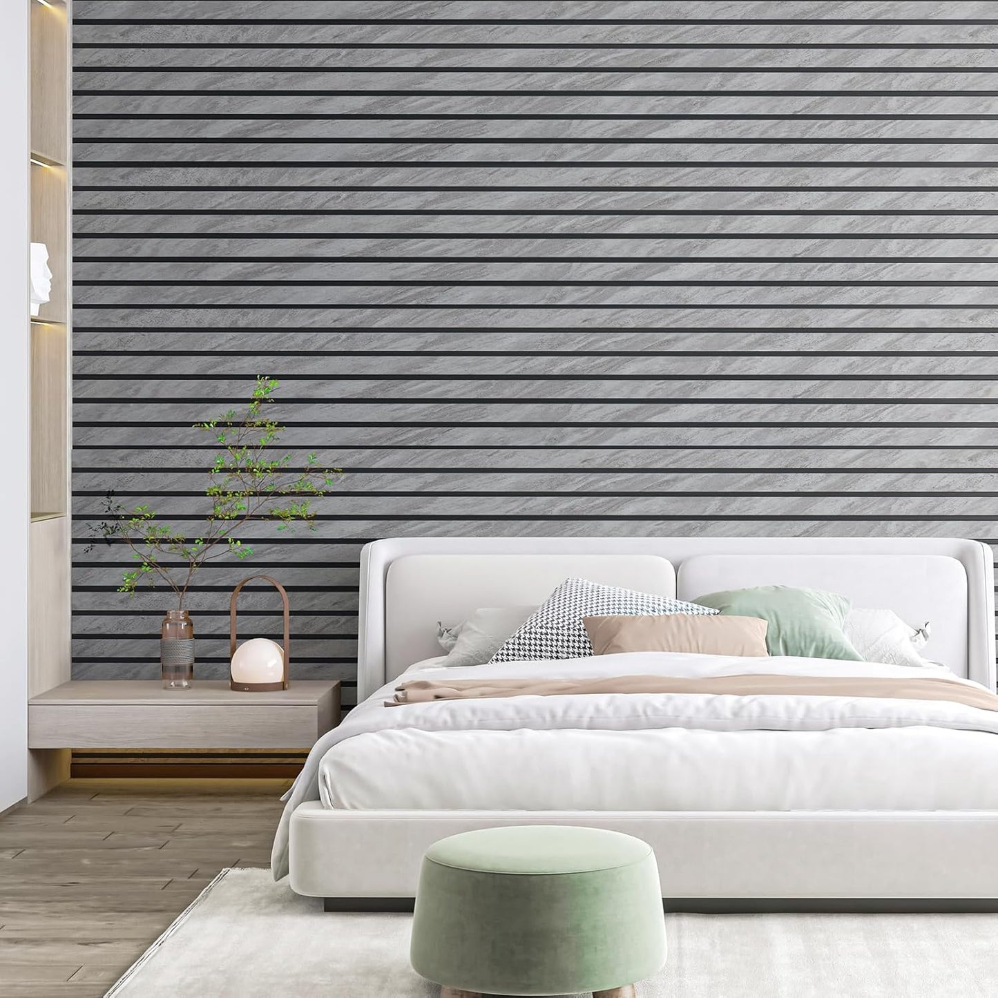 Art3d 4-Pack Glue-On Six-Grid Wainscoting Panel for Interior Wall Decor - 104 x 12 Inch Polystyrene Ultralight Slim Slat Wall Panels for Living Room Bedroom, Granite