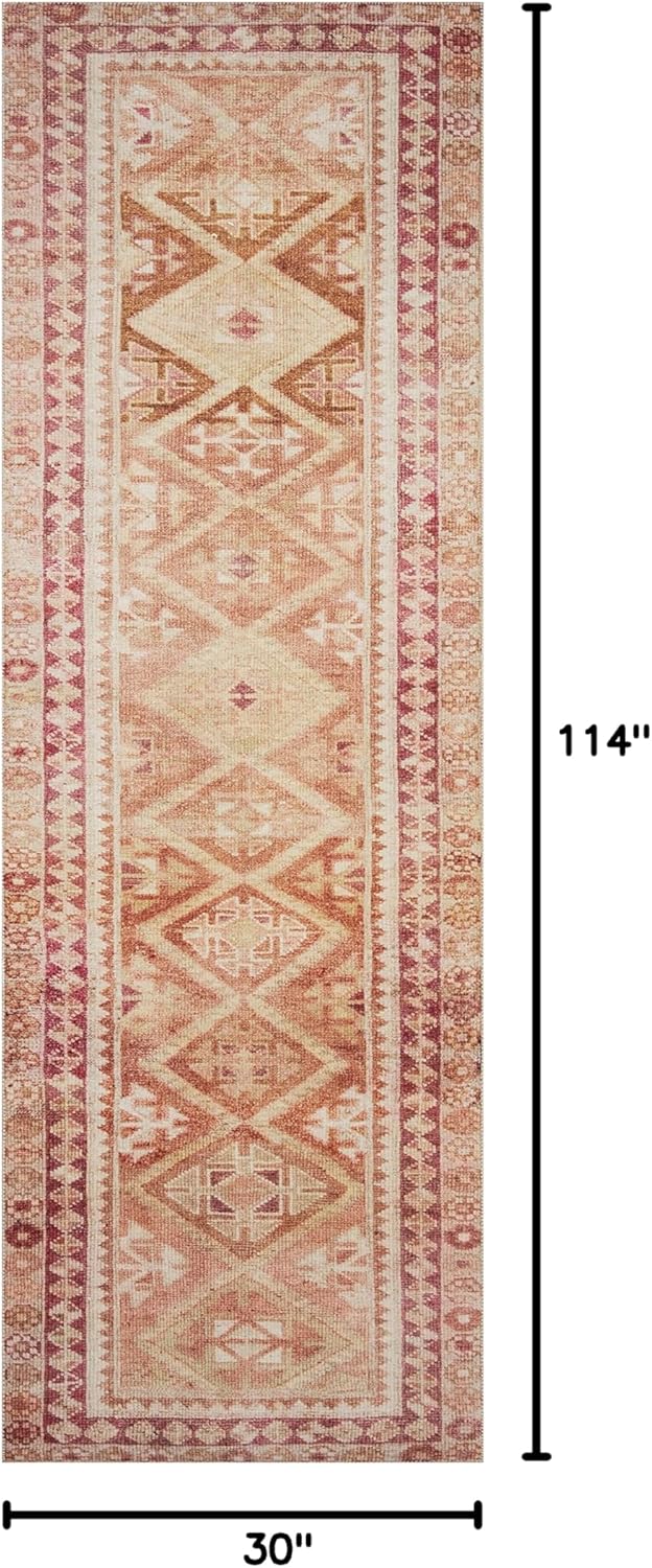 Loloi Layla Collection LAY-16 Natural/Spice 2'-6" x 9'-6" .13" Thick Runner Rug, Soft, Durable, Vintage Inspired, Distressed, Low Pile, Non-Shedding, Easy Clean, Printed, Living Room Rug