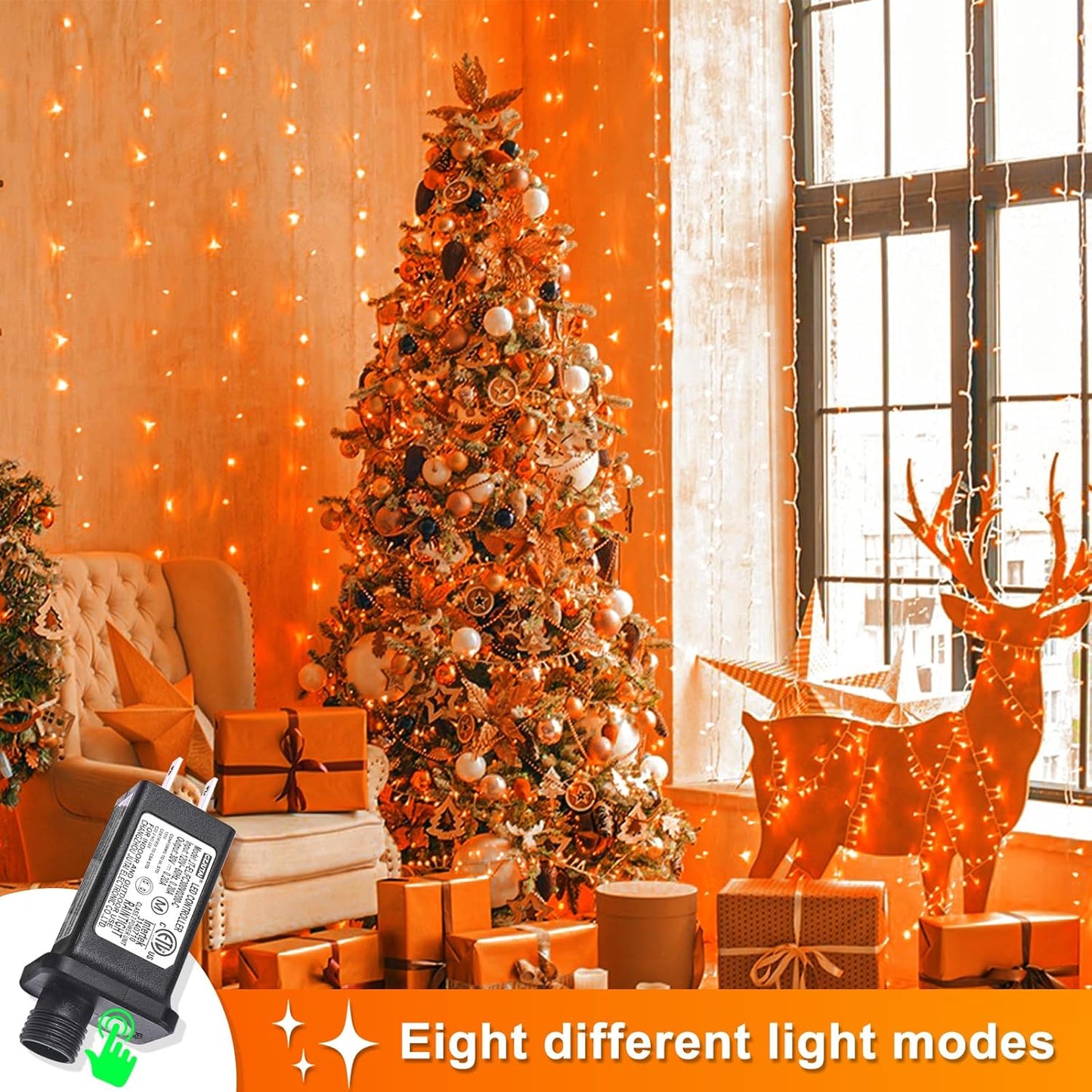 250 LED Orange Lights for Halloween, 82 FT Halloween Lights Indoor Outdoor Clear Wire with 8 Modes, Plug in Waterproof Orange String Light for Christmas Tree Party Thanksgiving Decorations