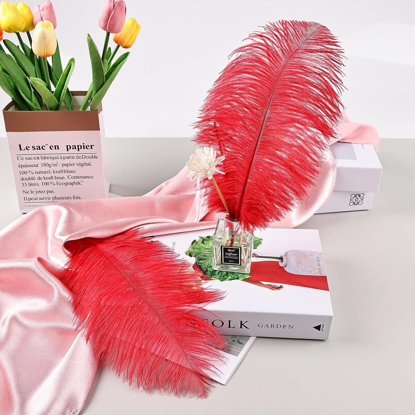 THARAHT Red Ostrich Feathers 12pcs Natural Bulk 10-12Inch 25cm-30cm for Crafts Wedding Party Centerpieces Halloween and Home Decoration Feathers