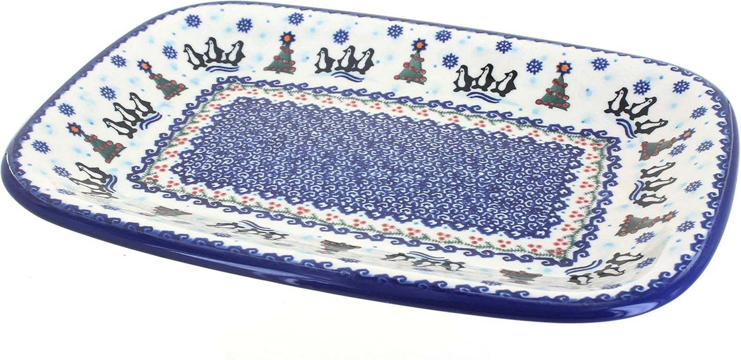 Blue Rose Polish Pottery Arctic Holidays Large Rectangular Serving Platter