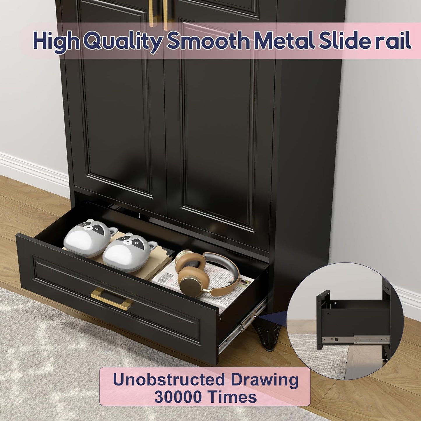 Pantry Kitchen Cabinet with Drawer, 75" Tall Pantry Storage Cabinet, Metal Storage Cabinets with Doors and Shelves, Large Freestanding Cupboard for Dining Room, Assembly Required, Black