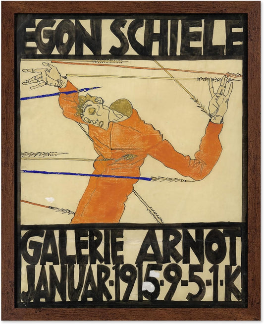 Poster Master Vintage Painting Poster - Retro Expressionism Print - Self Portrait as the Martyred St Sebastian - Gift for Artist, Friend - Wall Decor for Home, Office, 8x10 Brown Framed