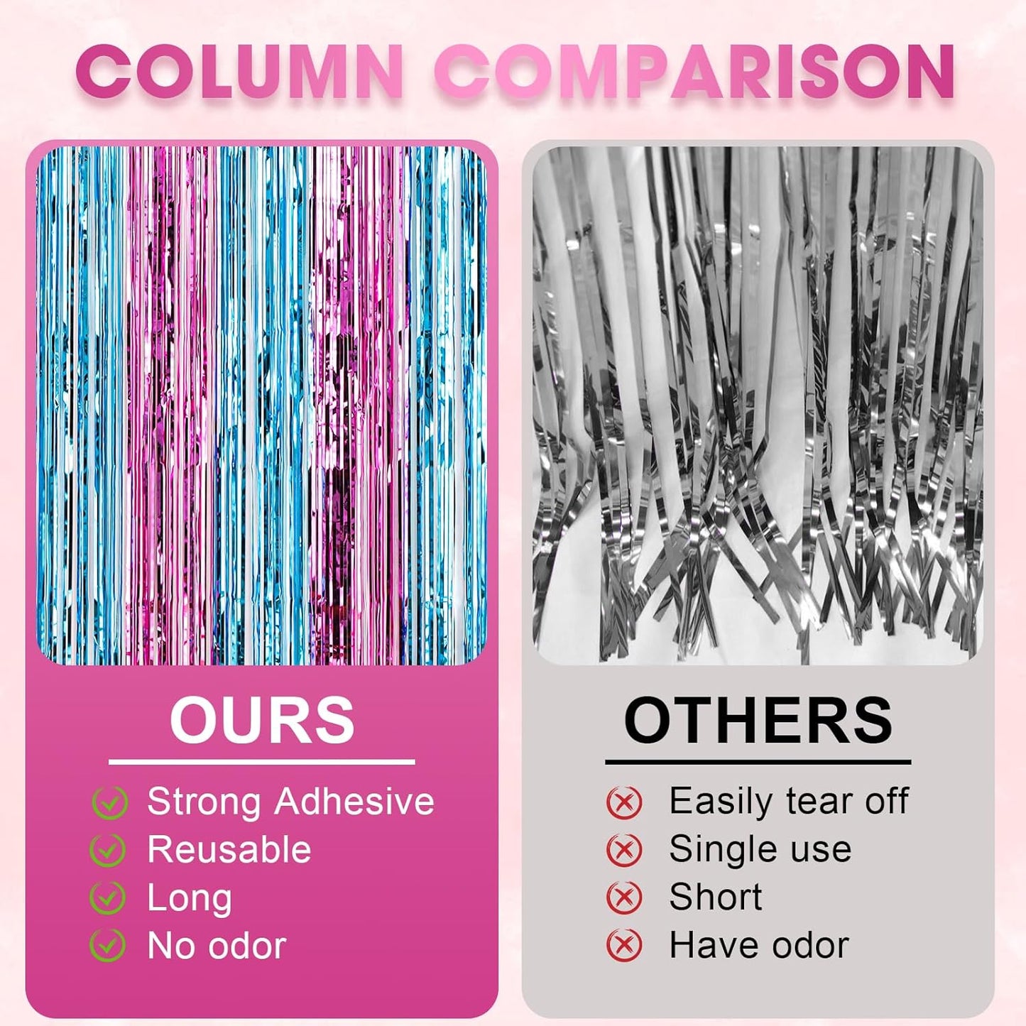 3 Pack 3.3x8.2 Feet Blue and Pink Foil Fringe Backdrop Curtains, Tinsel Streamers Birthday Party Decorations, Fringe Backdrop for Graduation, Baby Shower, Gender Reveal, Disco Party