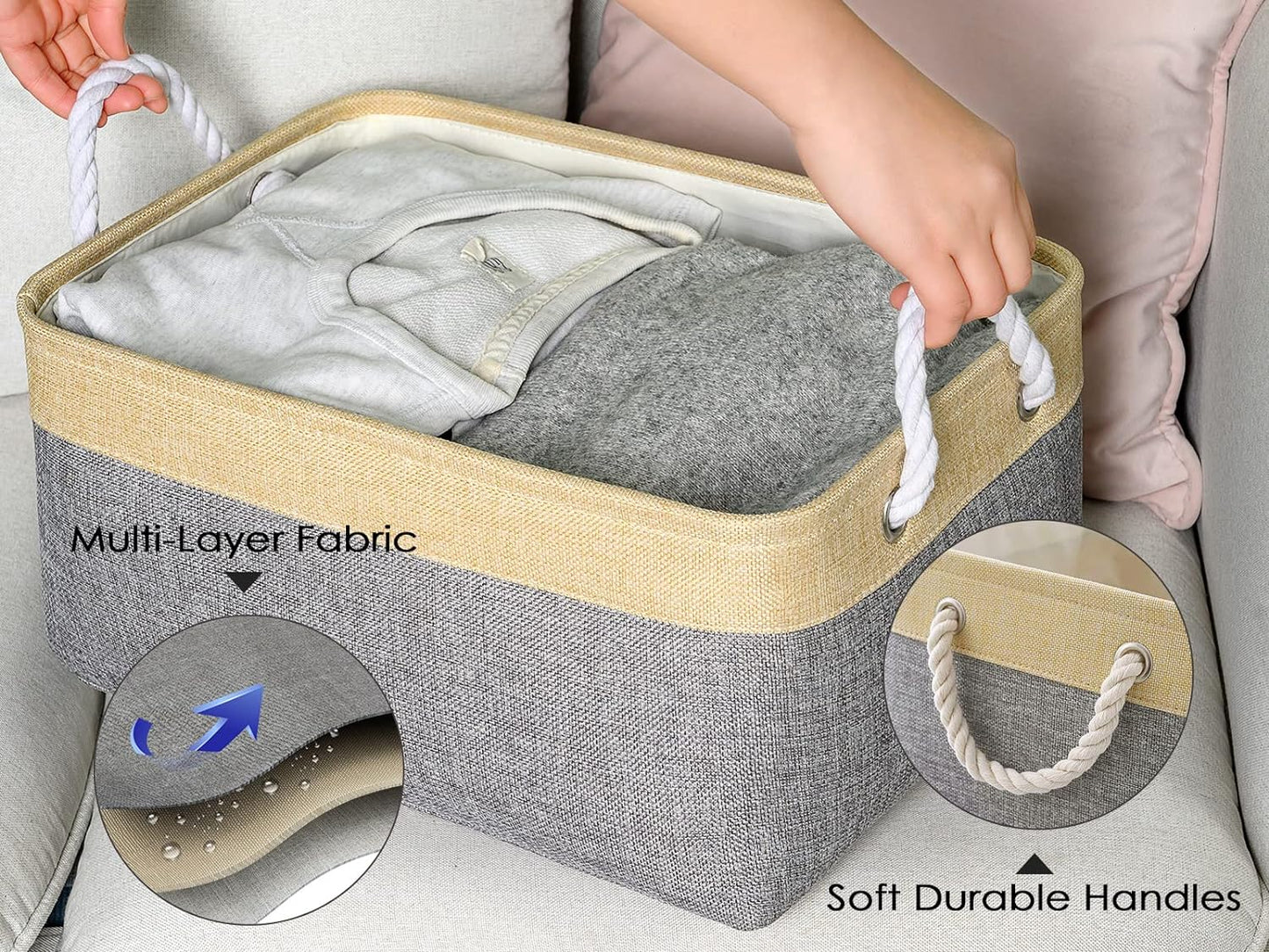 TheWarmHome Fabric Storage Bins Baskets for Organizing, Large Sturdy Storage Basket W/Handles, Decorative Foldable Storage Baskets for Shelves Closet Nursery Toy (Large - 3 Pack 15.7L×11.8W×8.3H)