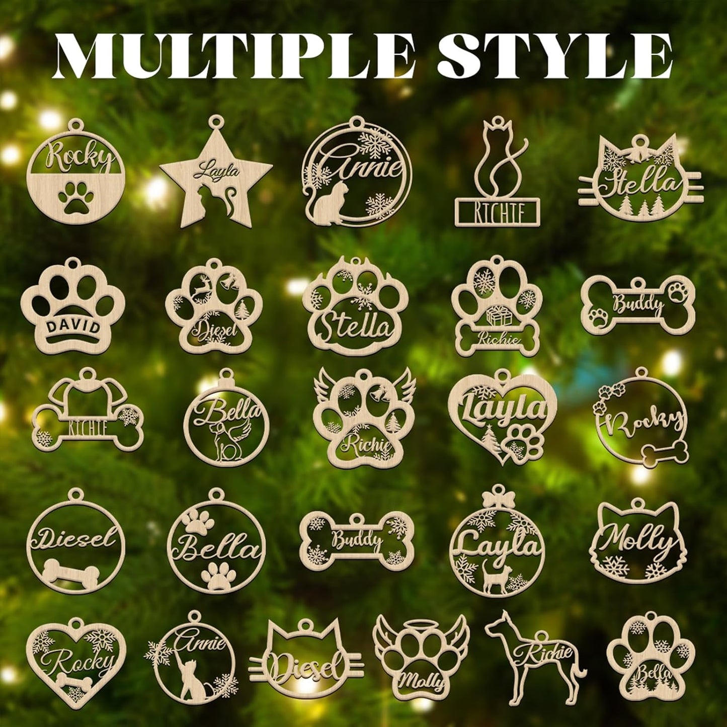 Personalized Wooden Dog Cat Paw Christmas Ornaments 2025 Custom Wood Pet Name Ornament Customized Memorial Dog Hanging Ornament Decoration Gift for Xmas Tree