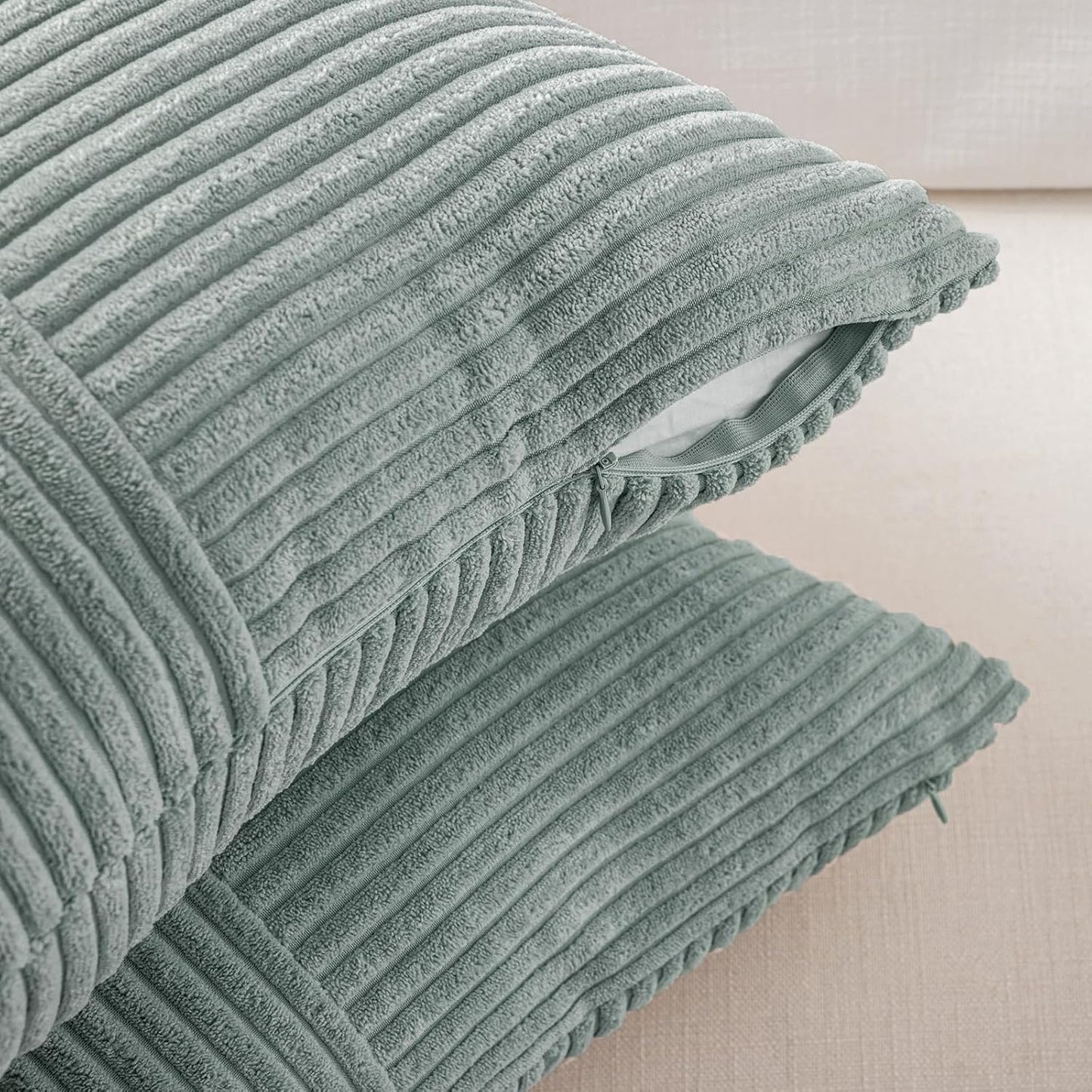 Fancy Homi 2 Packs Grey Blue Lumbar Decorative Throw Pillow Covers 12x20 Inch for Couch Bed Sofa, Rustic Farmhouse Boho Home Decor, Soft Striped Corduroy Rectangle Accent Cushion Case 30x50 cm