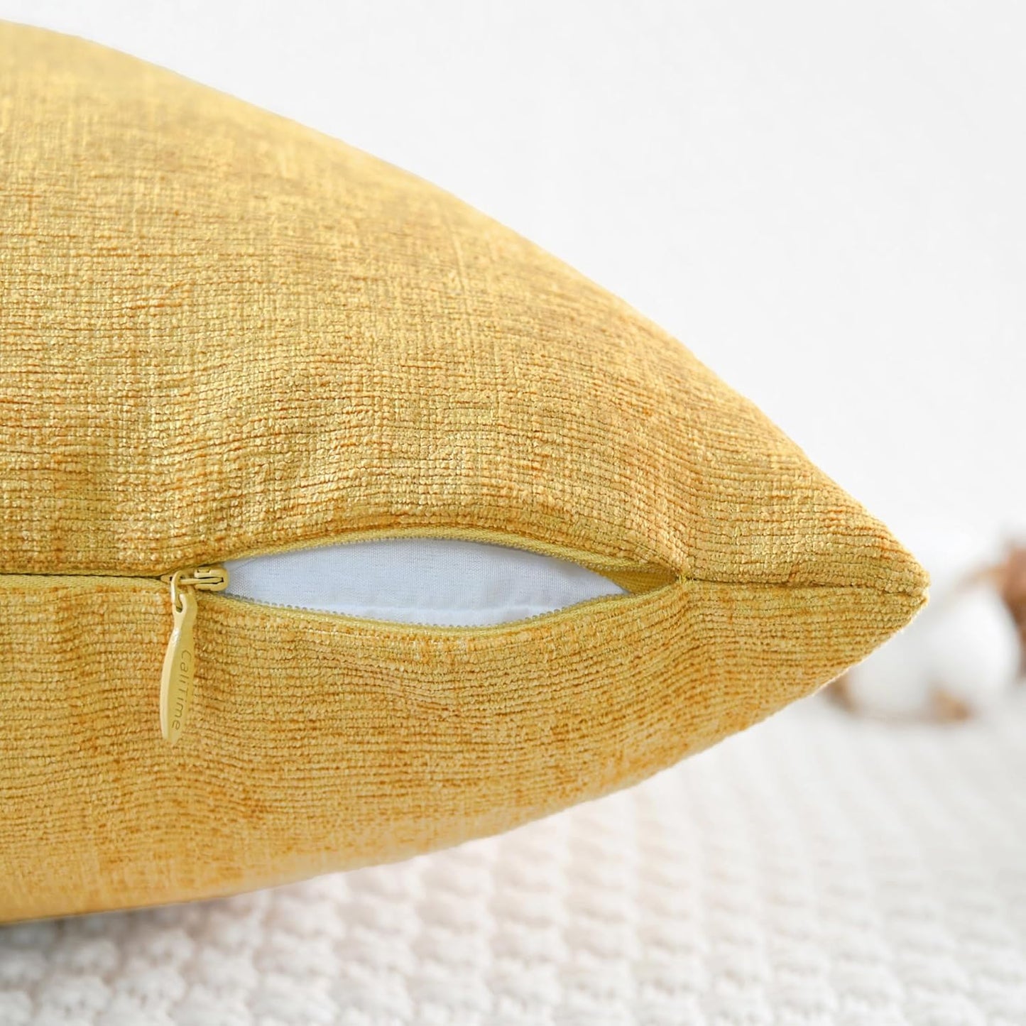 CaliTime Throw Pillow Covers Decorative 12 X 20 Inches Pack of 2 Cozy Chenille Cushion Cases for Couch Sofa Bed Living Room Home Gold