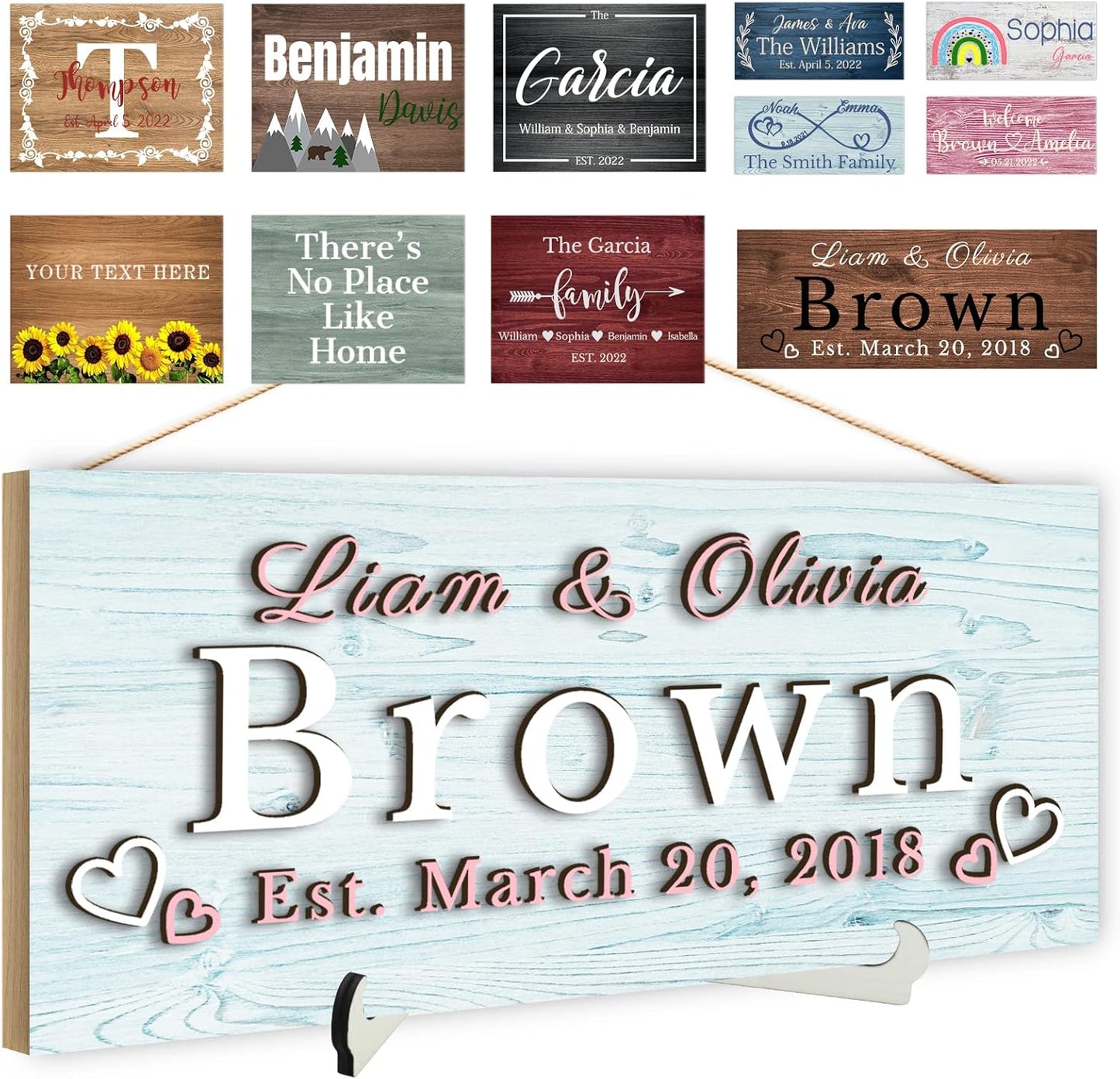 Custom Wood Sign Prsonalized Text Business 3D Home Decor, Personalized Rustic Plaque Board Hanging Wooden Name Sign for Wall Art, Customized Signs Plank Decoration Gifts for Wedding Family Farmhouse Kitchen, Rectangle