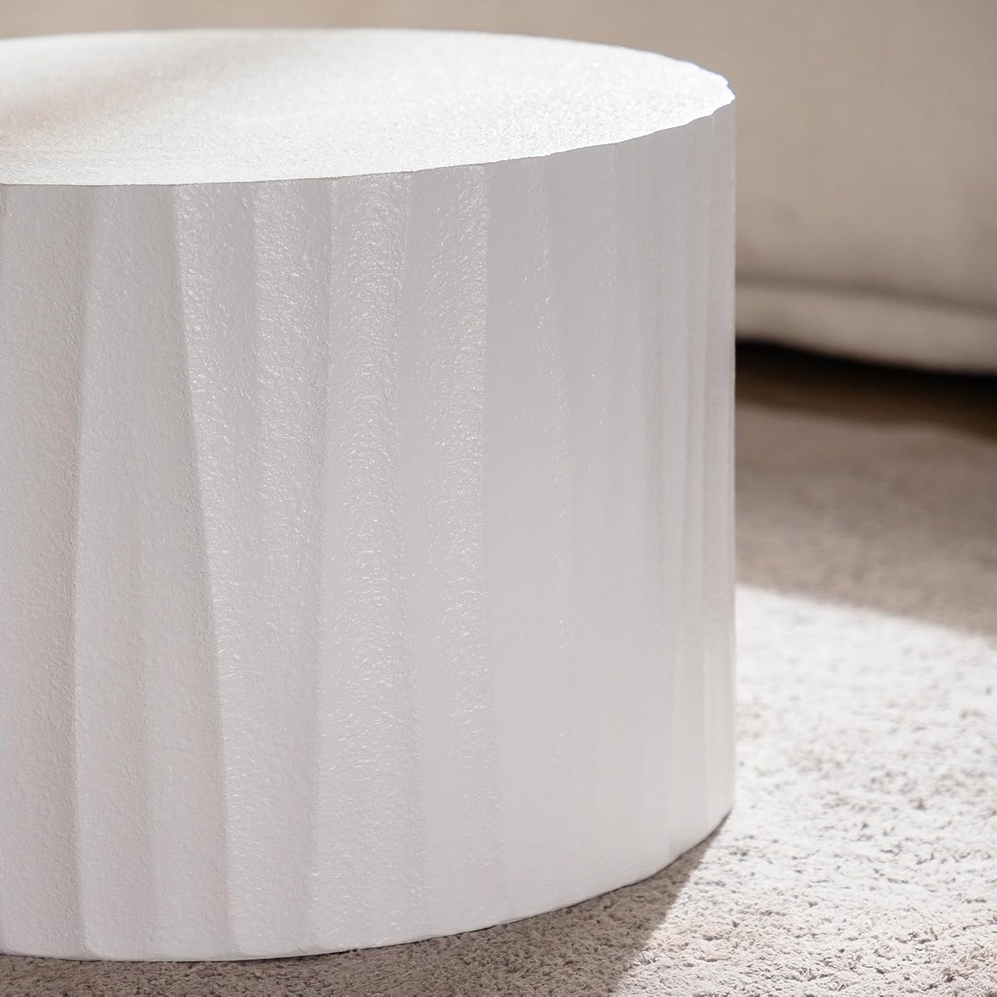 Nesting Round Coffee Table Set of 2, 26.77" (W) Circle Accent End Table with Water Ripple Pattern, Morden Drum Side Table, Wooden Center Table for Living Room, Fully Assembled - White