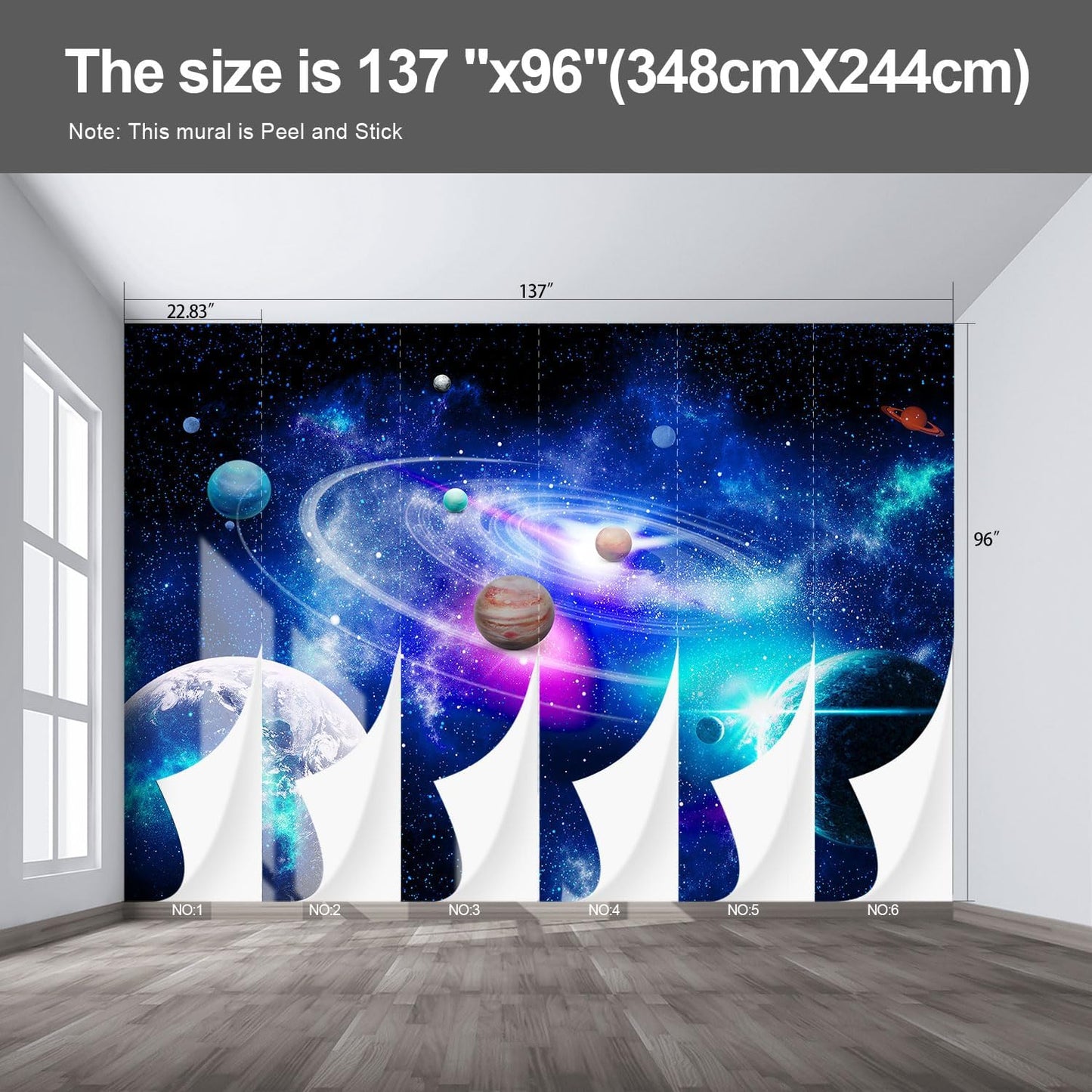 Planet Wall murals Peel and Stick Galaxy Wallpaper for Bedroom Nursery Room - 96"x137"