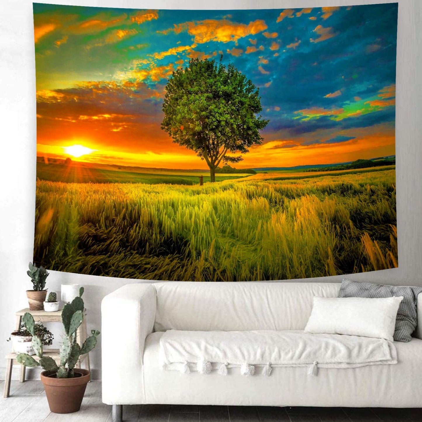 Delur Sunset Tree of Life Tapestry Forest Nature Landscape Wall Hanging Tapestry Scenic Tree Woodland Natural Sunrise Headboard for Bedroom Living Room Home Decor (70.8" x 92.5")