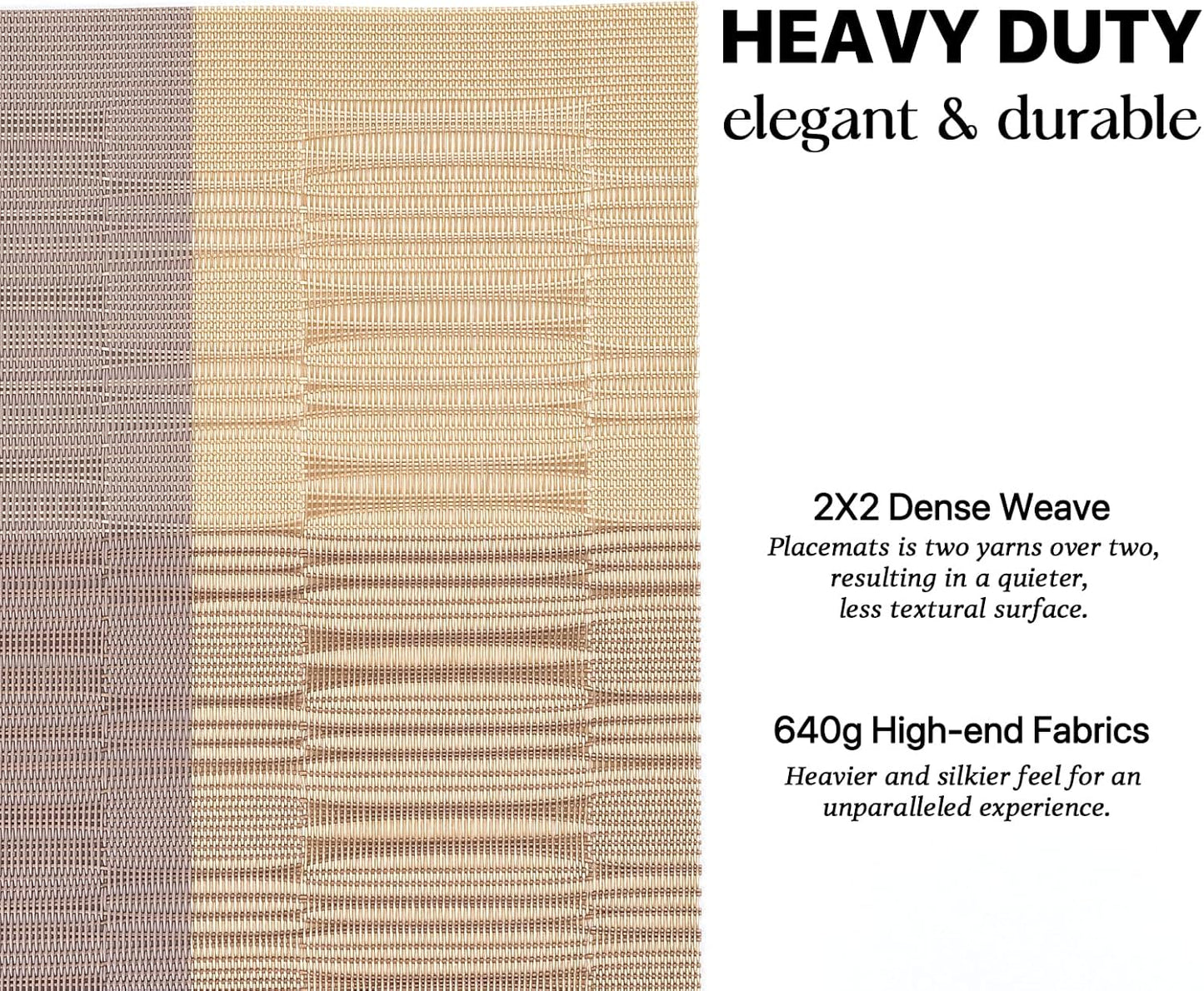 LEXMORE Placemats Set of 8 Vinyl/Plastic Woven Place Mats for Kitchen Table Indoor/Outdoor Washable Placemat Wipeable Dining Table Mats(Gold Dune)