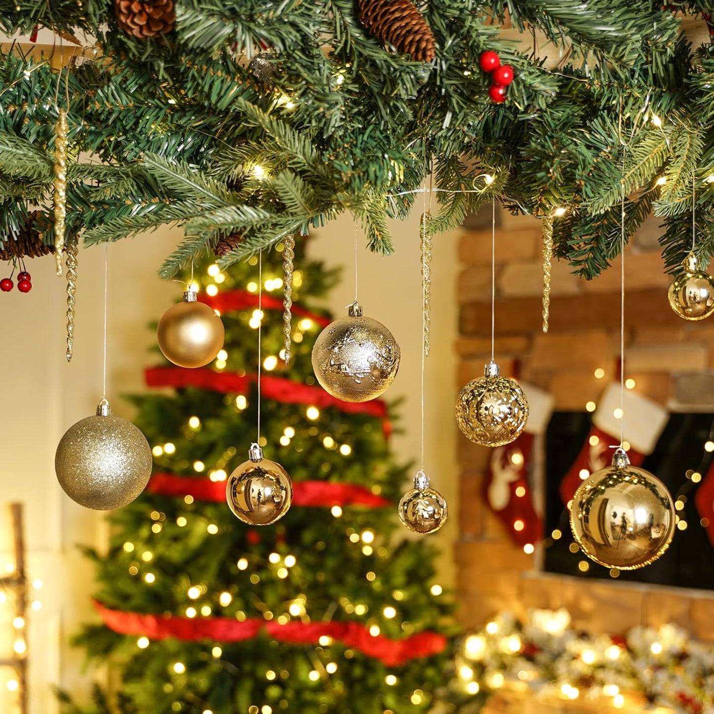 Christmas Ball Ornaments for Christmas Decorations - 41 Pieces Xmas Tree Shatterproof Gold Ball Ornaments with Hanging Loop for Holiday and Seasonal Decoration