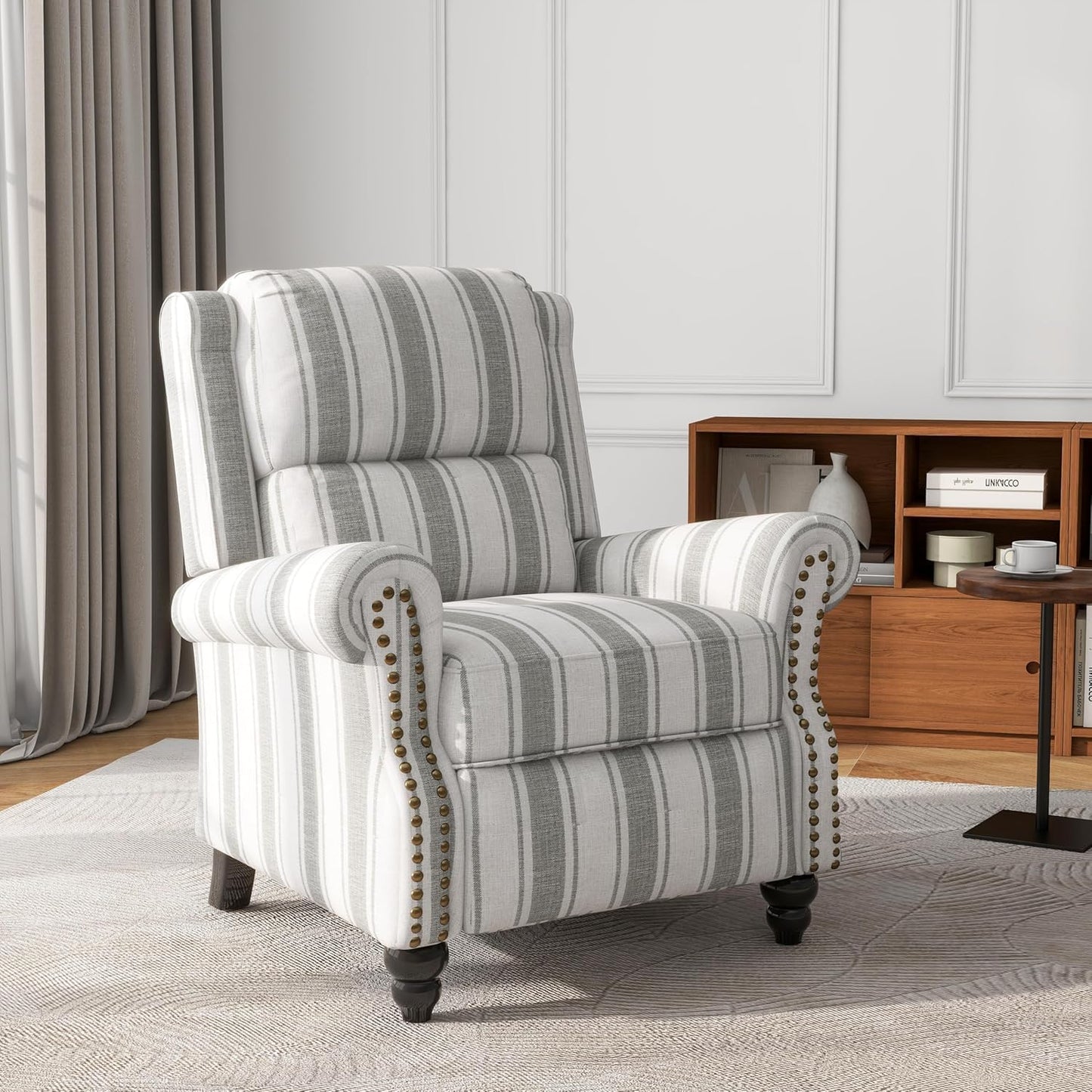 UIXE Pushback Recliner Chairs Set of 2, Fabric Armchair Push Back Accent Chair for Living Room, Rivet Trim Club Chair Overstuffed Home Theater Bedroom Reading Seat - Stripe Gray