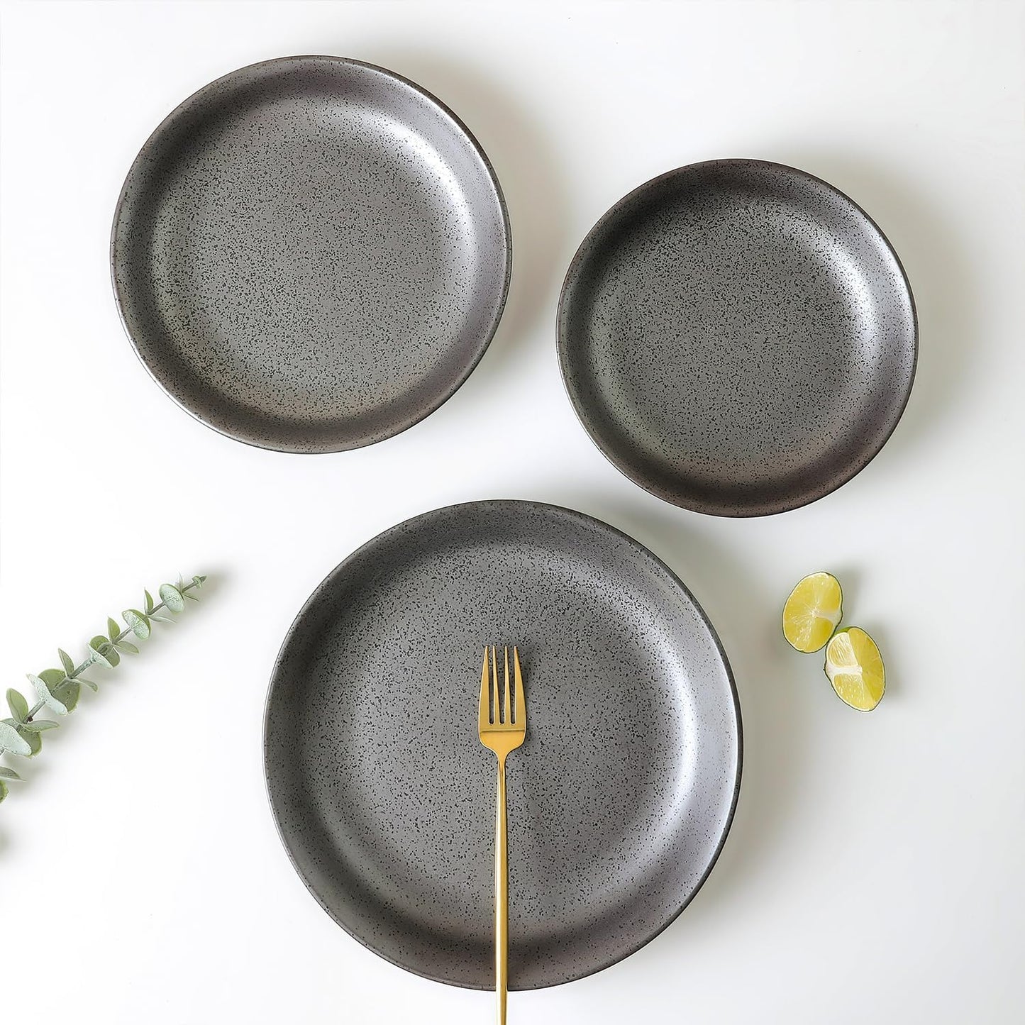 Stone lain Valencia Porcelain 3-Piece Round Bowl Serving Set, Metallic Grey