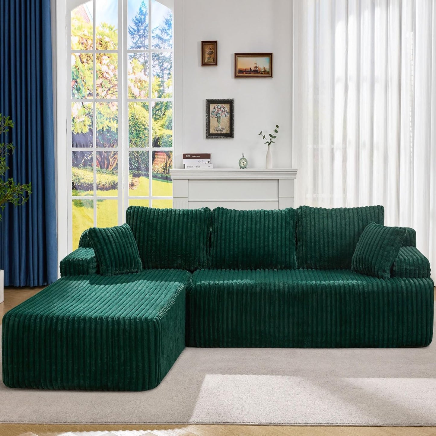 Hobestluk Modular Sectional Sofa Couches 108" L-Shape Couch 3 Seat Modular Sofa Memory Foam Sectional Couches for Living Room, Boneless Couch with Oversized Chaise (Green, Left Facing)