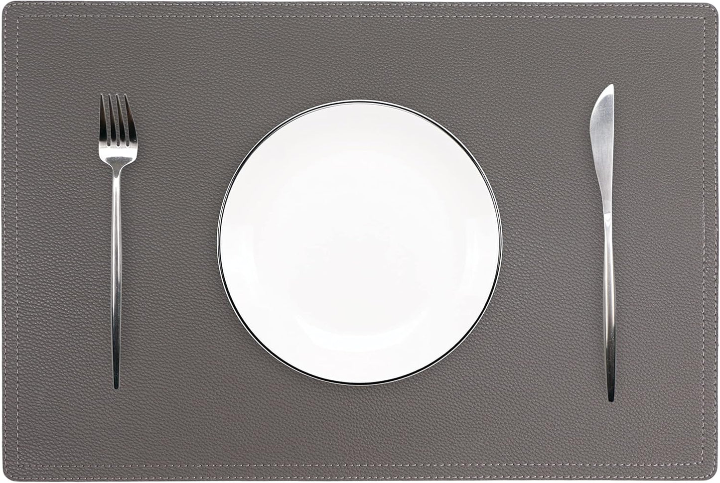 Set of 4 Faux Leather Placemats, PU Table Mats, Waterproof, Stain Resistant, Heat Resistant, Non-Slip Easy to Clean for Kitchen Dining Table,Conference Table C Grey Rectangle