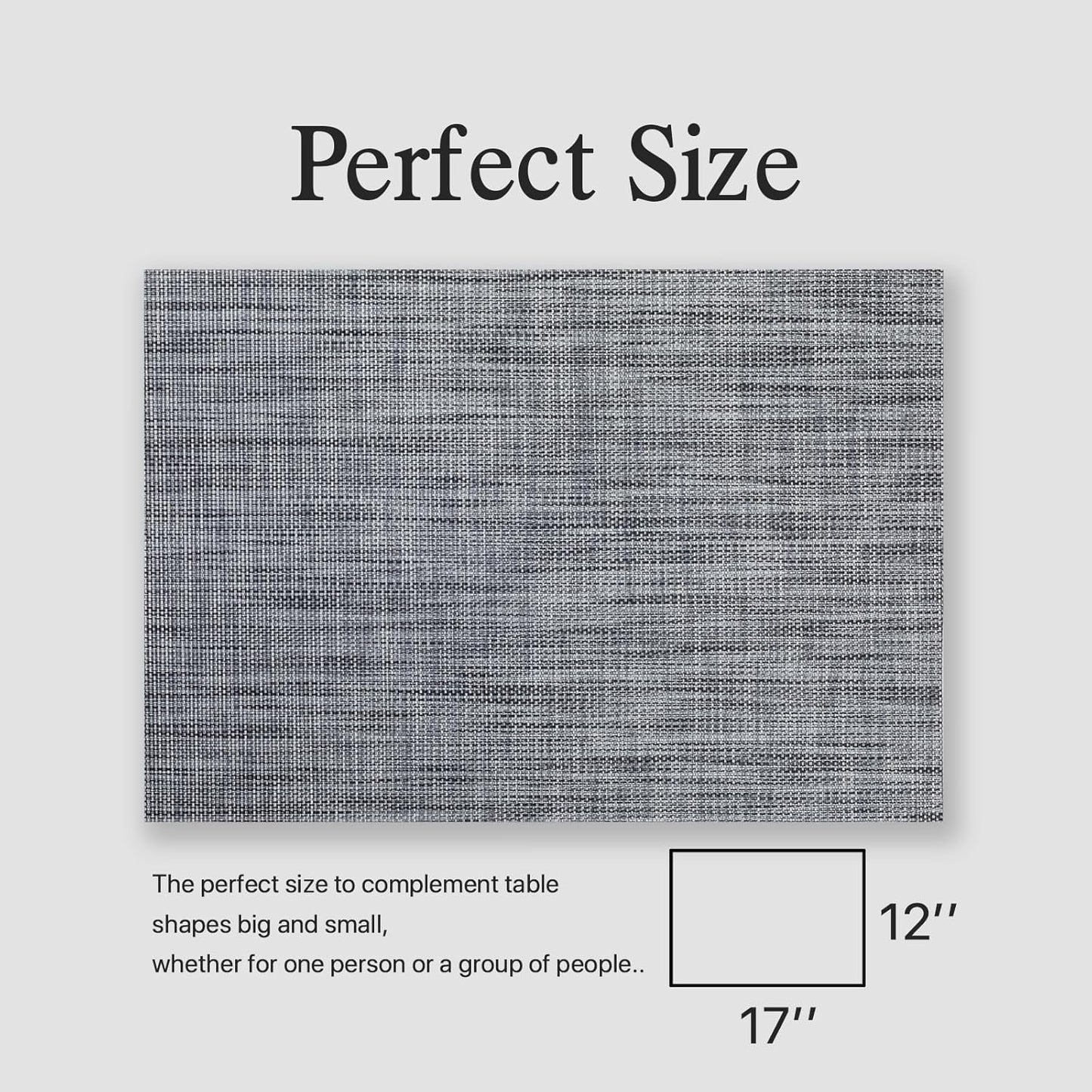 Placemats Set of 12 - Easy Clean Woven Vinyl Placemats for Dining Table, Indoor/Outdoor Place Mats, Washable PVC Table Mats（Dark Gray）